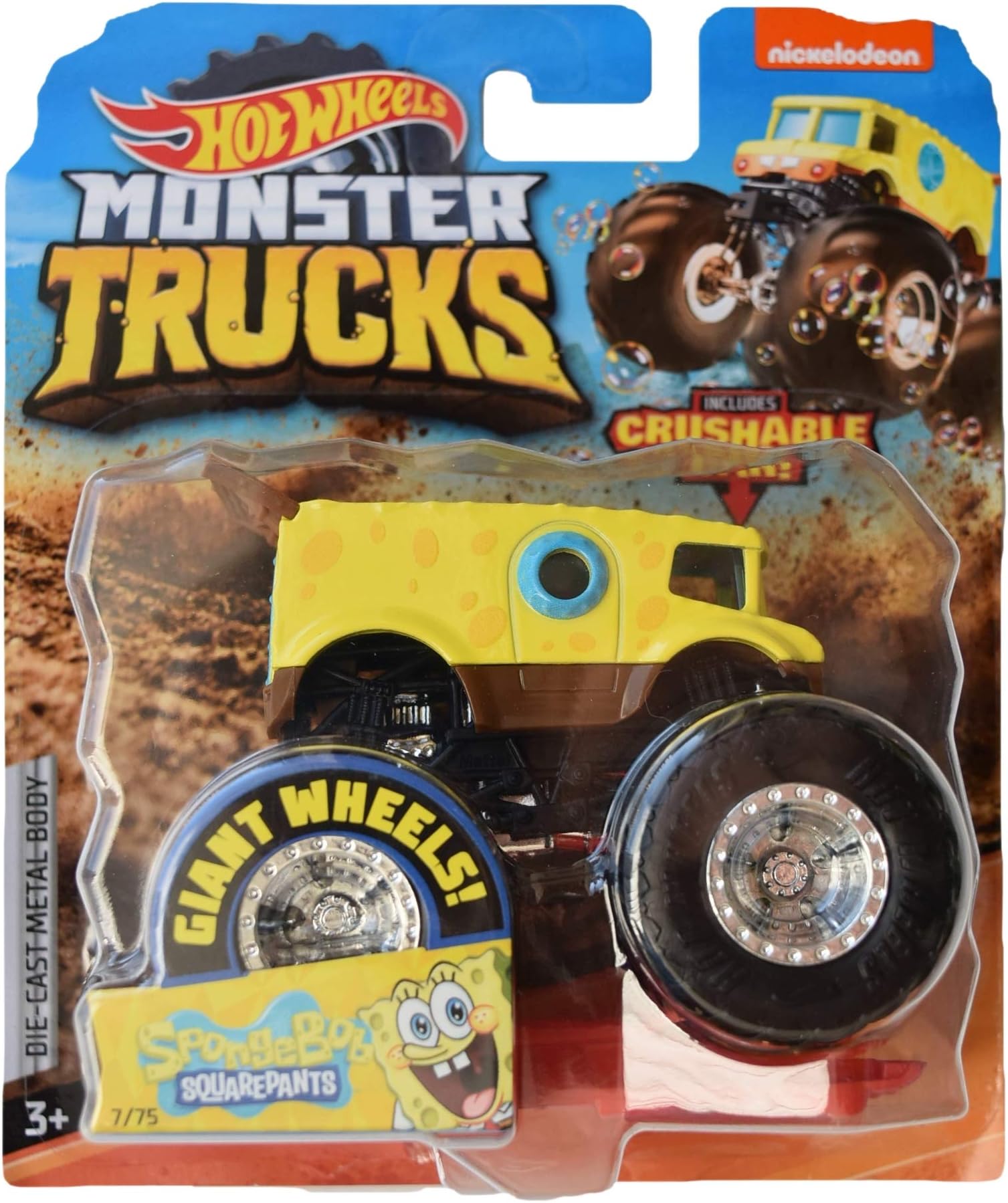 Hot Wheels Monster Trucks 1:64 Scale Spongebob Squarepants Crushable Car