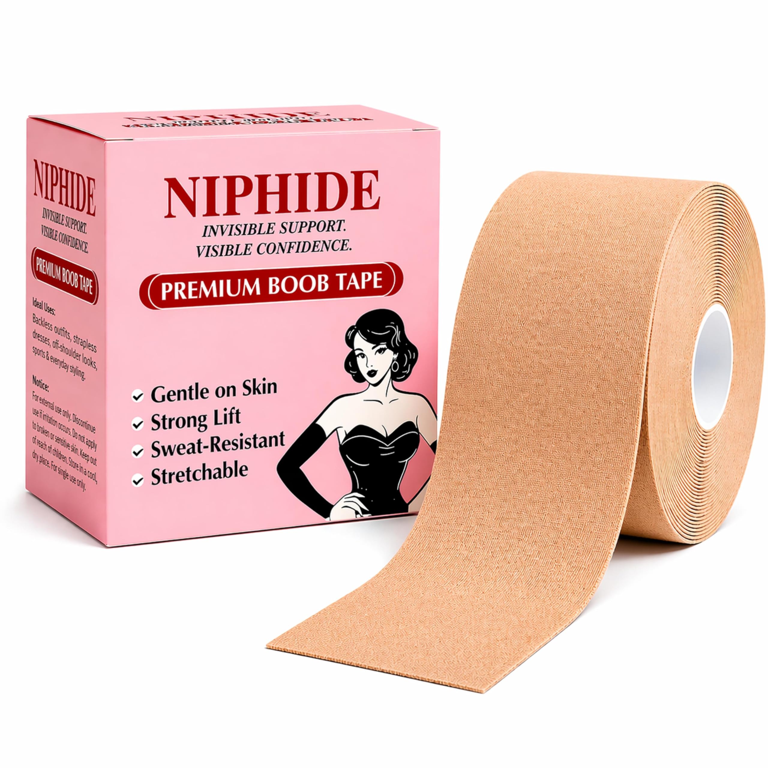 ™ - Premium Boob Tape for Women | Waterproof | Sweatproof | Skin Friendly Adhesive | Breast Lift Tape for All Cup Sizes | Hypoallergenic | 5m Long Roll Body Tape | 7.5 cm Wide | Nude Colour-image-0