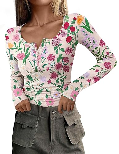 PRETTYGARDEN Women's 2026 Fall Long Sleeve Henley T Shirts Button