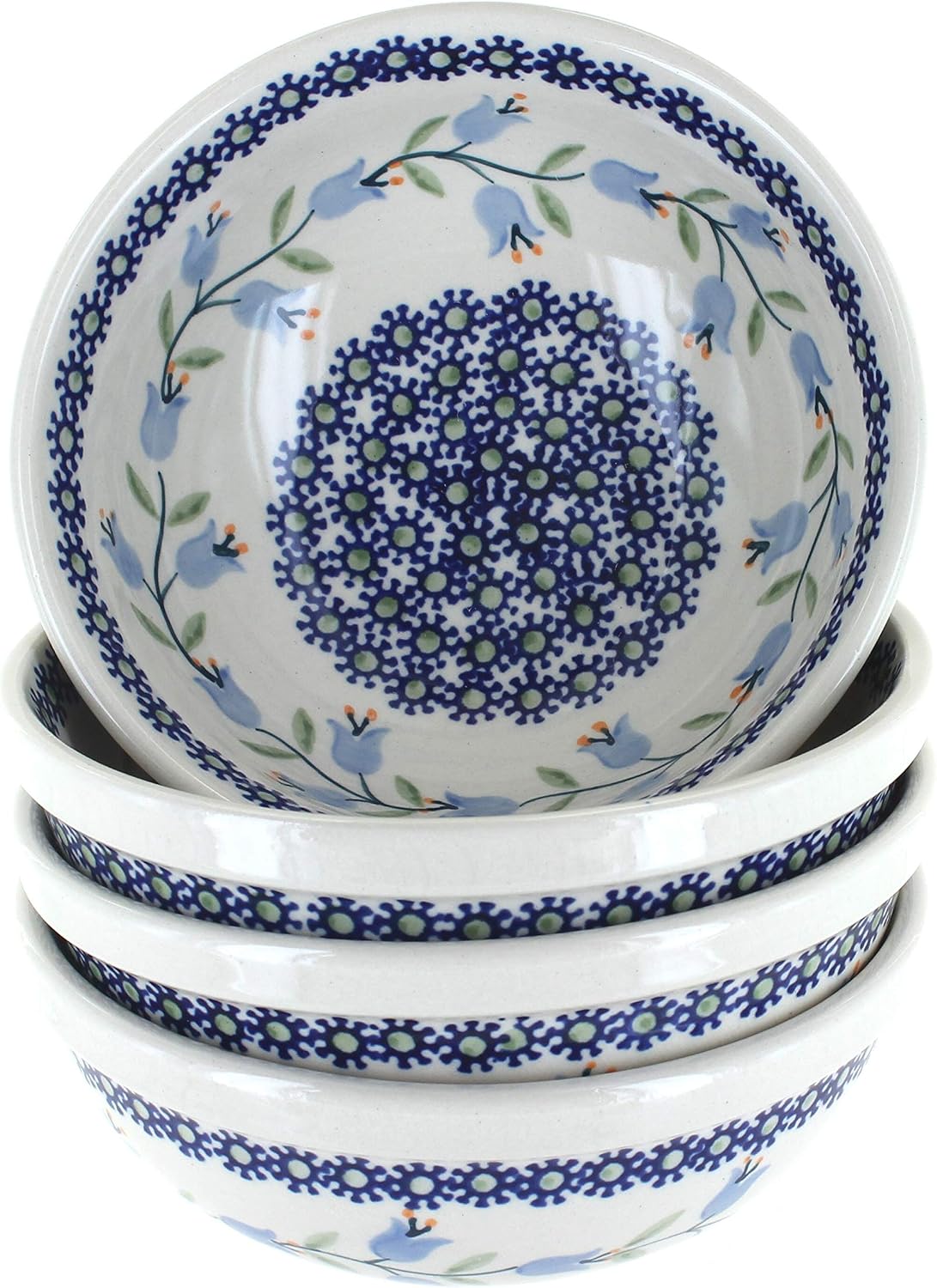 Blue Rose Polish Pottery - Yellow Blue Butterfly 4 PC Dessert Bowl Set - 4 5.75" Diameter Bowls - Set of 4 Bowls, Perfect Bowls for Entertaining Guests