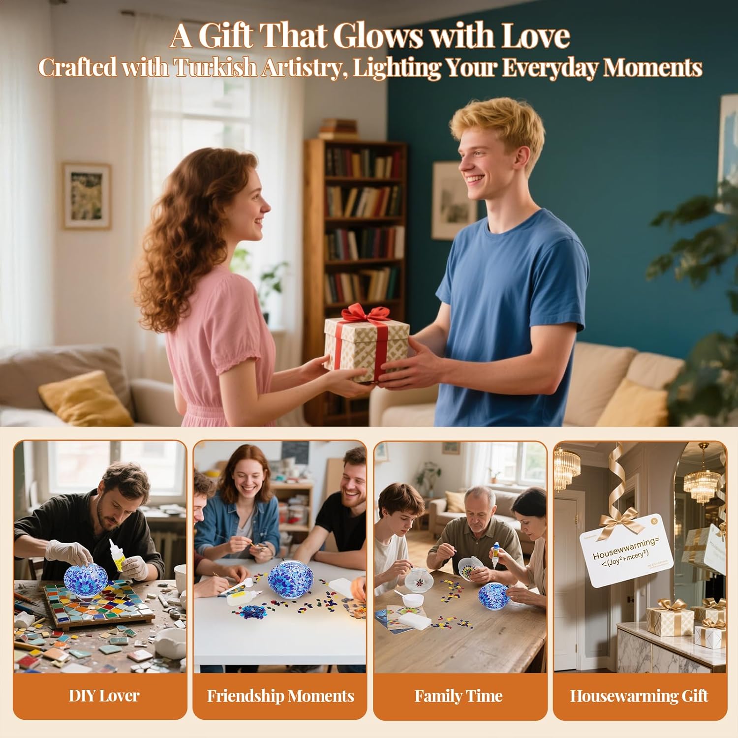 DIY Turkish Mosaic Lamp Kit for Adults,Swan-Neck Stained Glass Lamp Making Kit- Easy,Fun,No Experience Needed, Mosaic Art & Craft Project Kits for Adults & Teens,Make Your Own Table Lamp,Blue