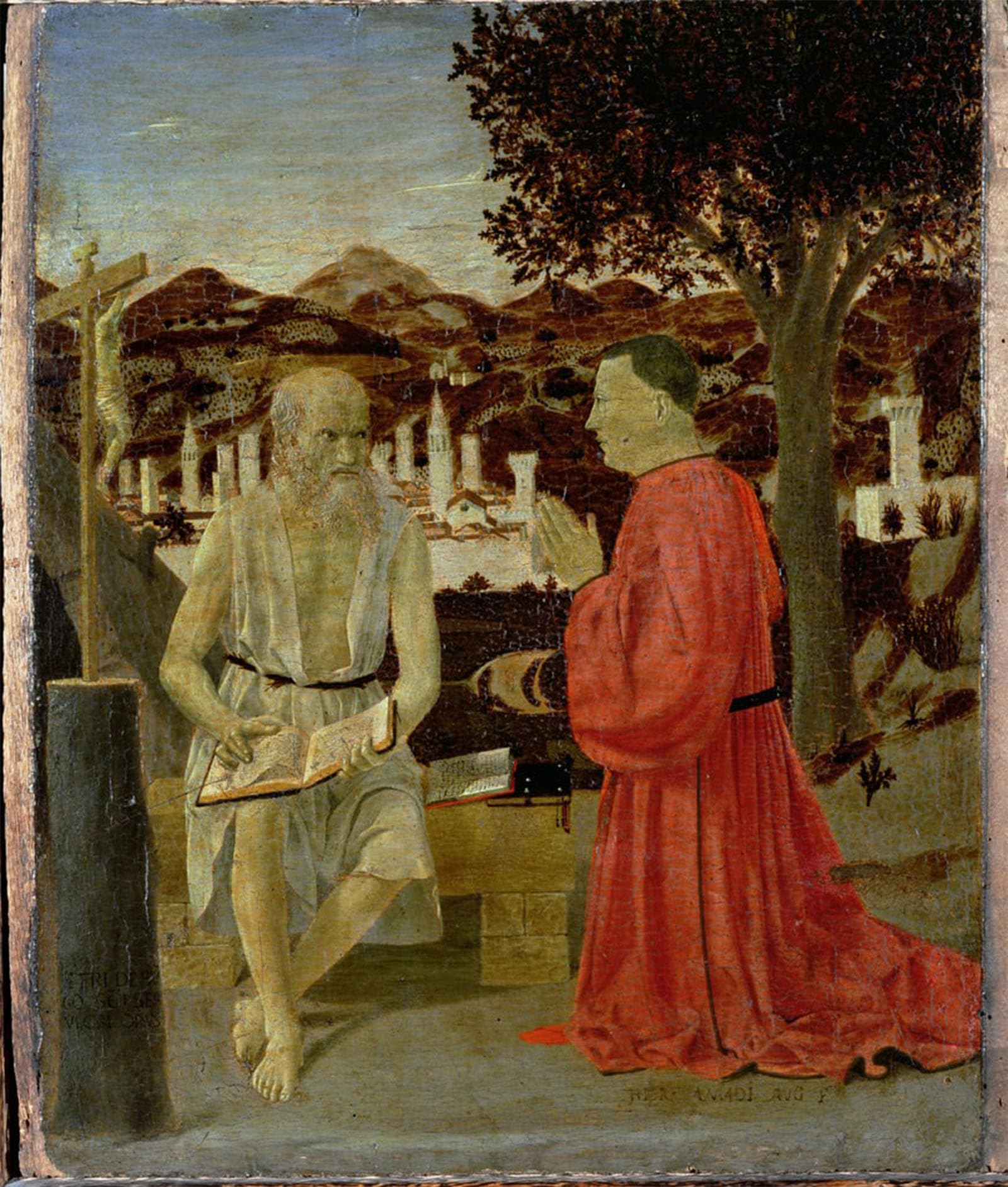 POSTERIIk Famous Animal Posters Vintage Picture St with a Man Kneeling in Devotion by Piero Della Francesca Modern Wall Decor for Home Decor 60x90cm