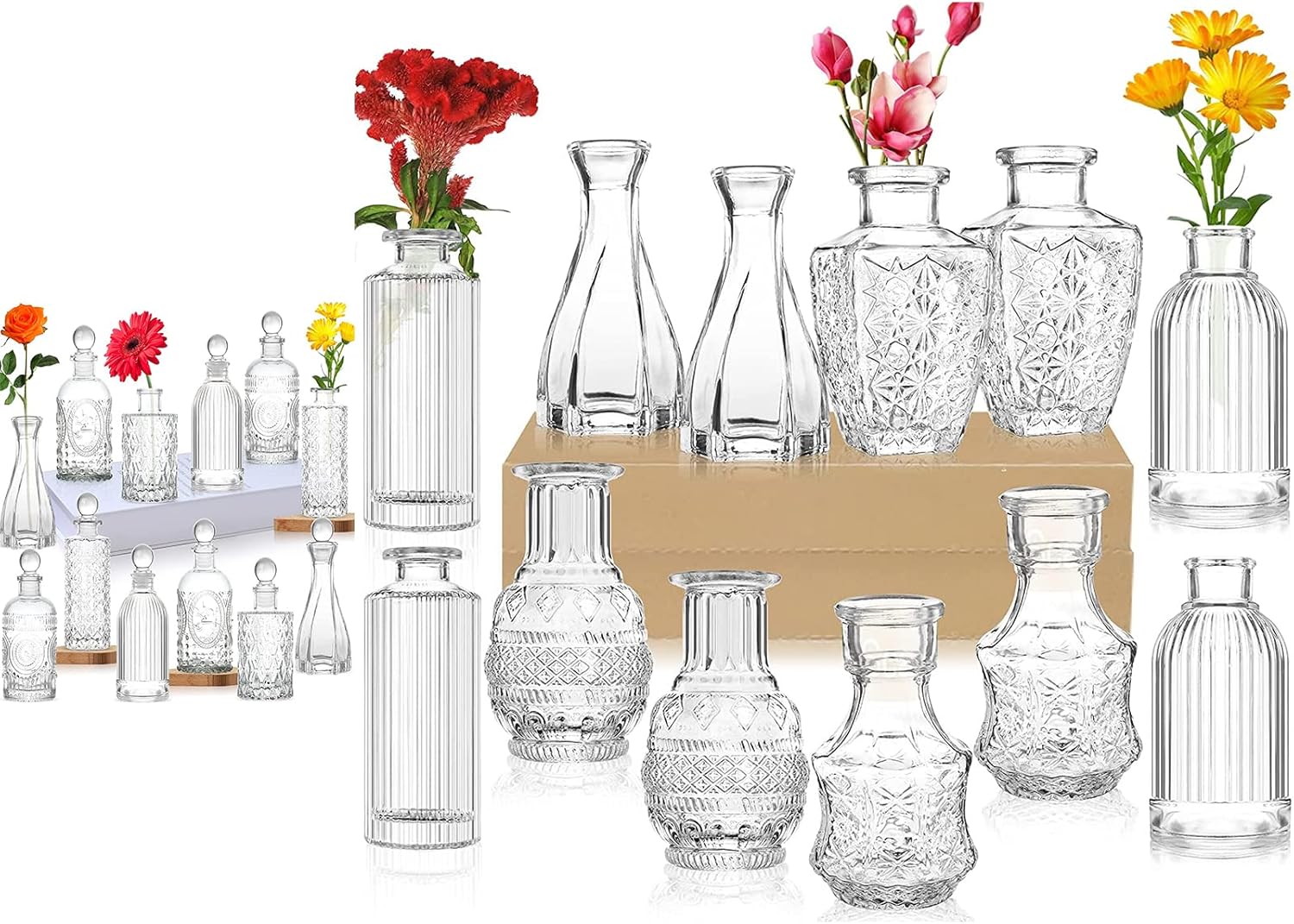 Glass Vase Bud Vases in Bulk Set of 24, with 12 Glass
