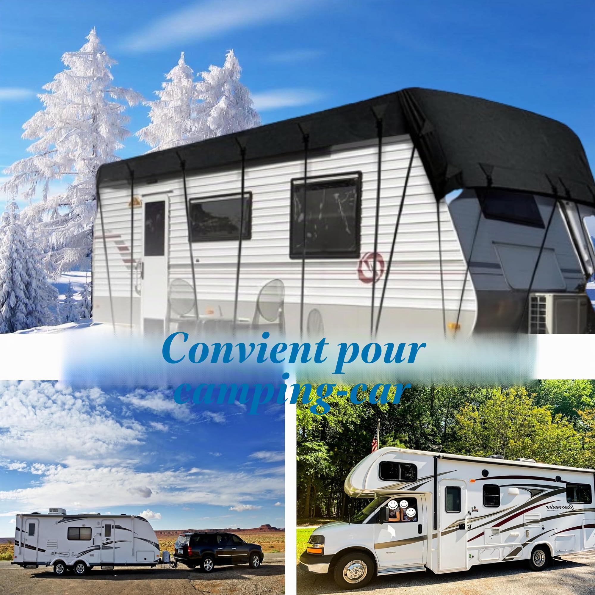 Bache de Toit Caravane, 7,5 x 3 m /295,2 "x 118,1" Tissu Oxford 210D Imperméable Housse de Toit de Protection pour Camping-Car Universelle Protection UV Couverture De Toit De Camping-Car
