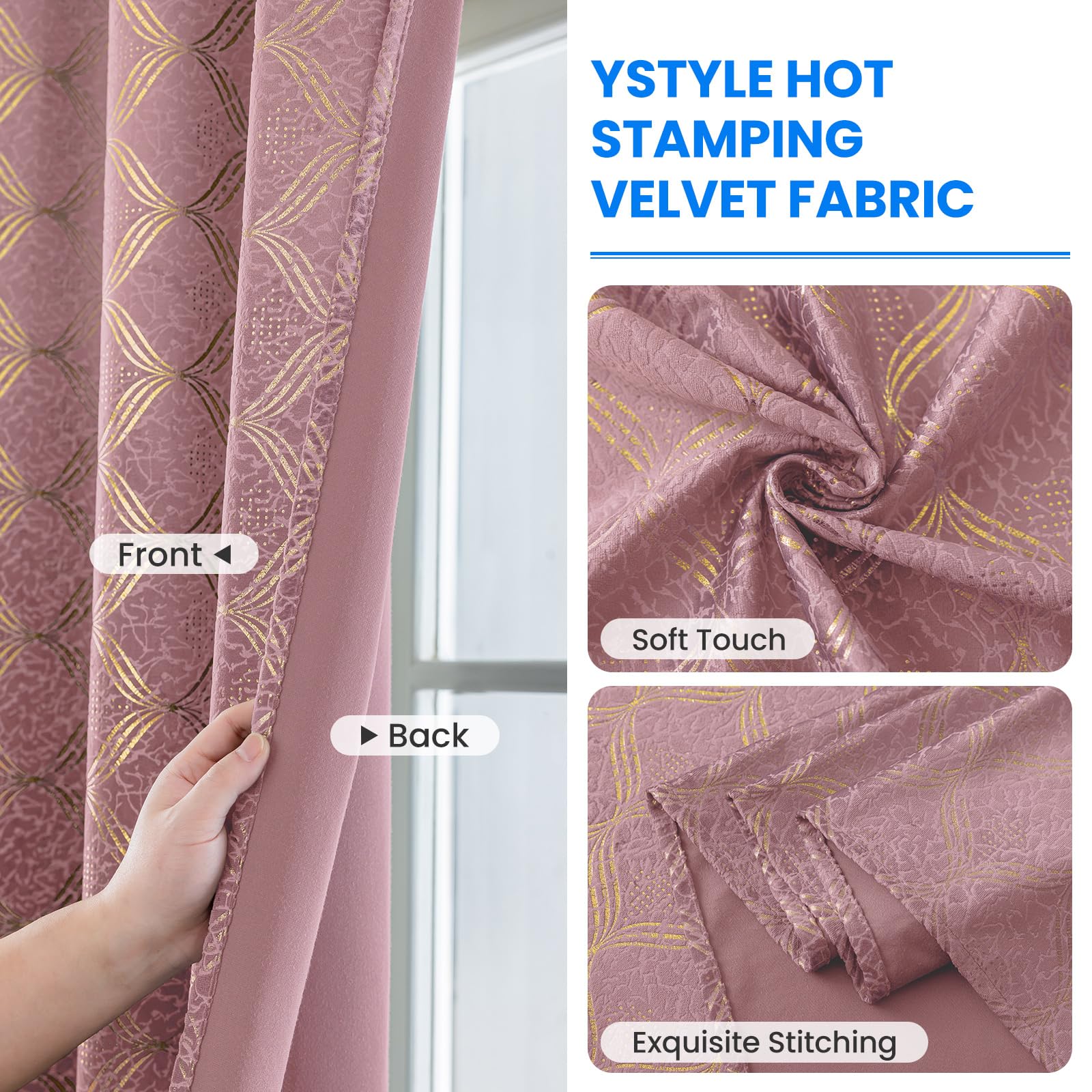 Ystyle Samtvorhang 2er Set 140x245cm, Blickdichte Vorhänge Samt für Schlafzimmer Wohnzimmer mit Ösen, Wunderschön Weich Vorhang Velvet Curtains, Verdunkelnd Samt Gardinen Blickdicht, Rosa