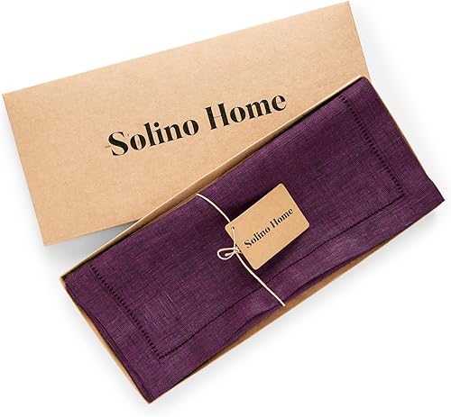 Miniatura 5 de Solino Home Camino de mesa de lino de 90 pulgadas de largo Milán vainica 100% lino puro color uva, camino de mesa de comedor de 14 x 90 pulgadas