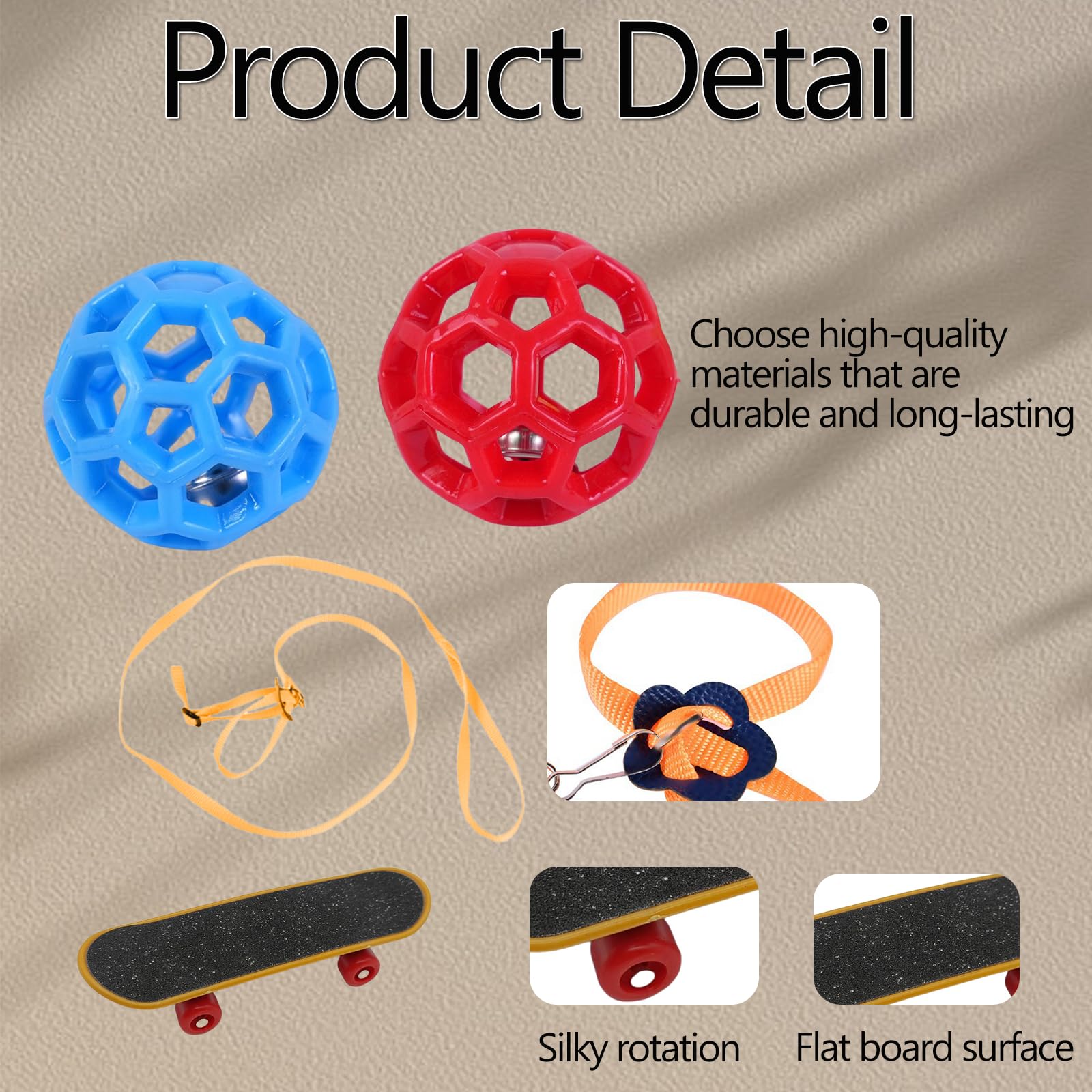 GETJOY Tortoise Skateboard and Toys Set, 1 Skateboard with 2 Hollow Bell Balls, 5 Cm Feeding Balls and Leash, Mini Skateboard, Interactive Play for Pet Health and Exercise - Image 3