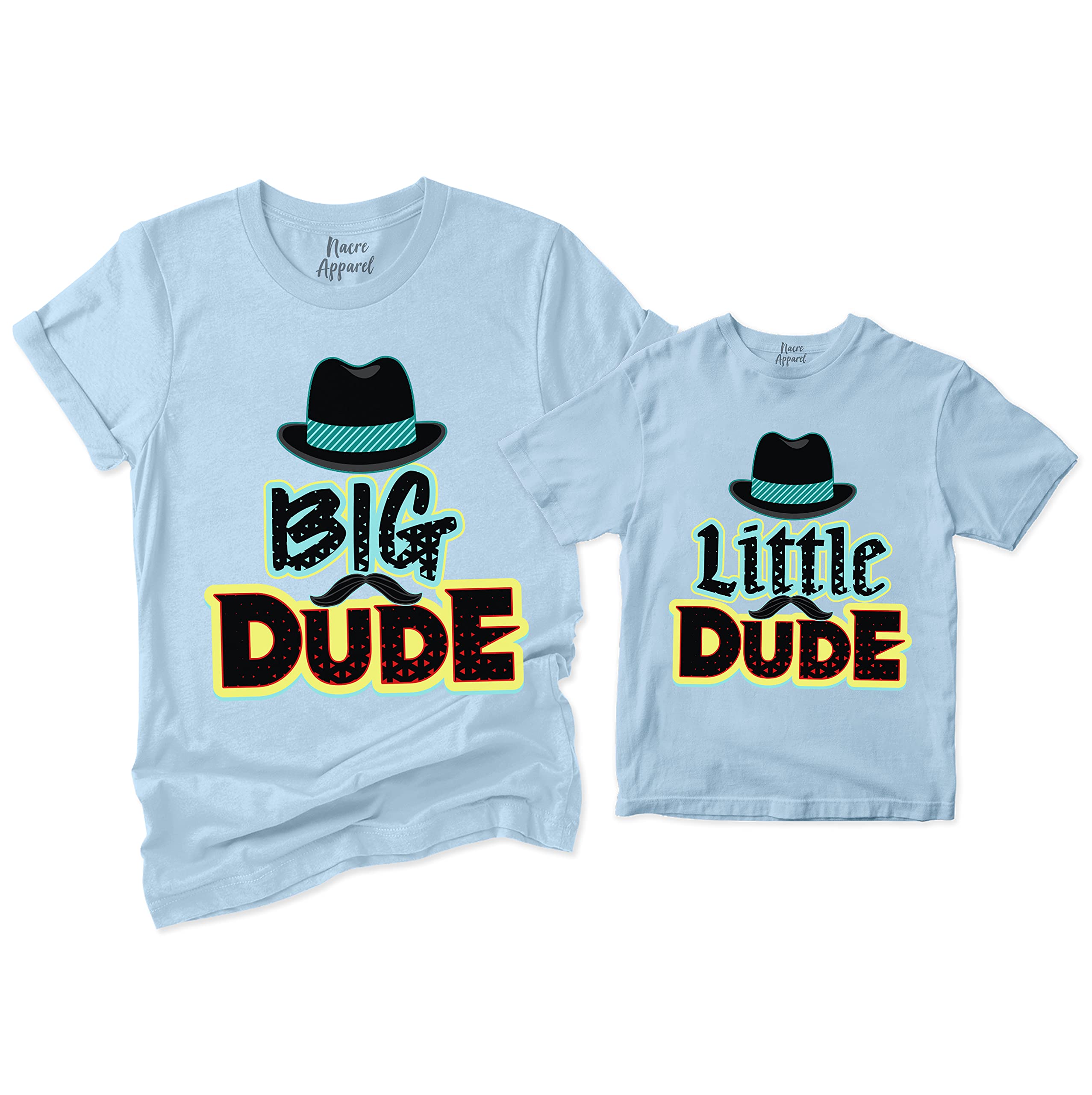 NACRE APPAREL Big Dude Little Dude Matching Dad and Me Best Friend Father's Day Baby Boy Bodysuit Light Blue