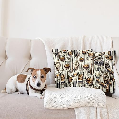 Miniatura 4 de Ambesonne Man Cave - Juego de 2 fundas de cojín con diseño masculino con relojes de whisky helado, cámara de fotos retro de cigarros, decoración de