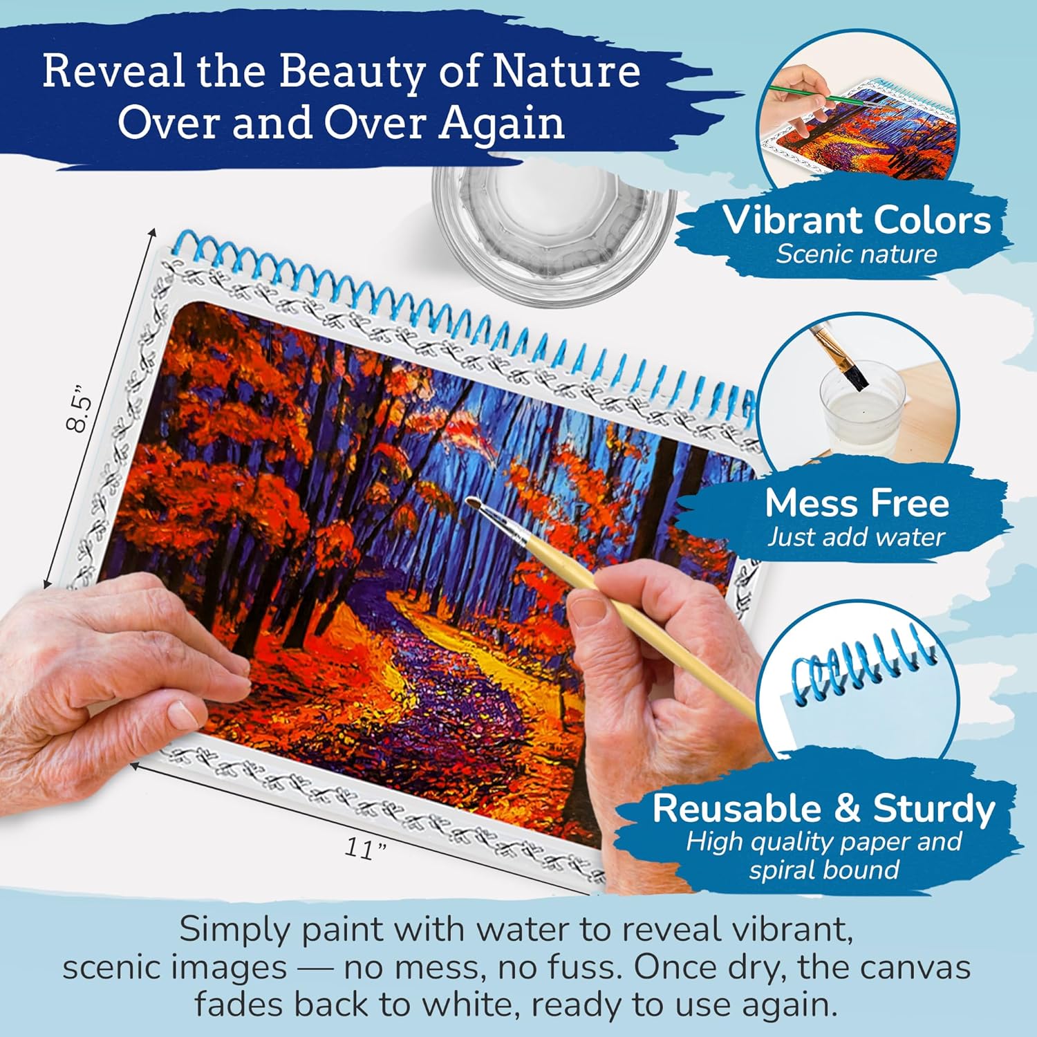 ZUKI's Aqua Art - Dementia Activities, Reusable Mess-Free Paint with Water Books for Adults & All Ages Functional Bingo Prizes for Seniors, Tranquil Dreams Edition