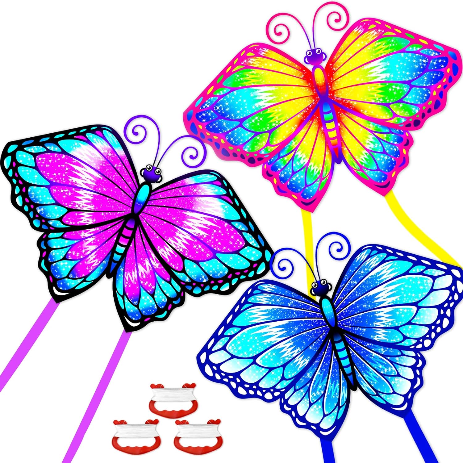 Kites, 3 Pack Butterfly Kites for Kids Ages 4-8 8-12 with 328ft String Easy to Fly- Outdoor Flying Toys Delta Kite for Beginner & Adults Beach Lawn Family Activities & Games Birthday Gift