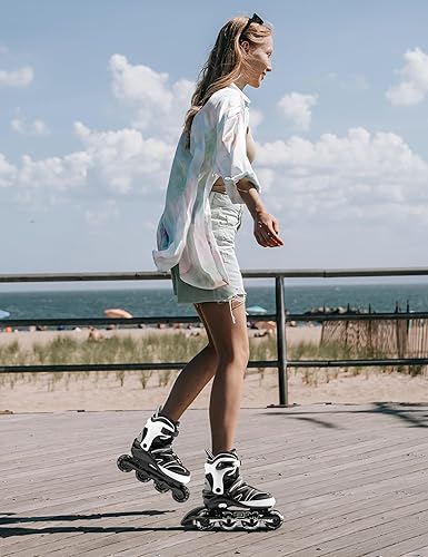 Miniatura 7 de 2PM SPORTS Patines en línea ajustables para niños de 4 a 12 años, patines Inlie para niñas y niños de 5 a 8 a 12 años con ruedas de luz completa,