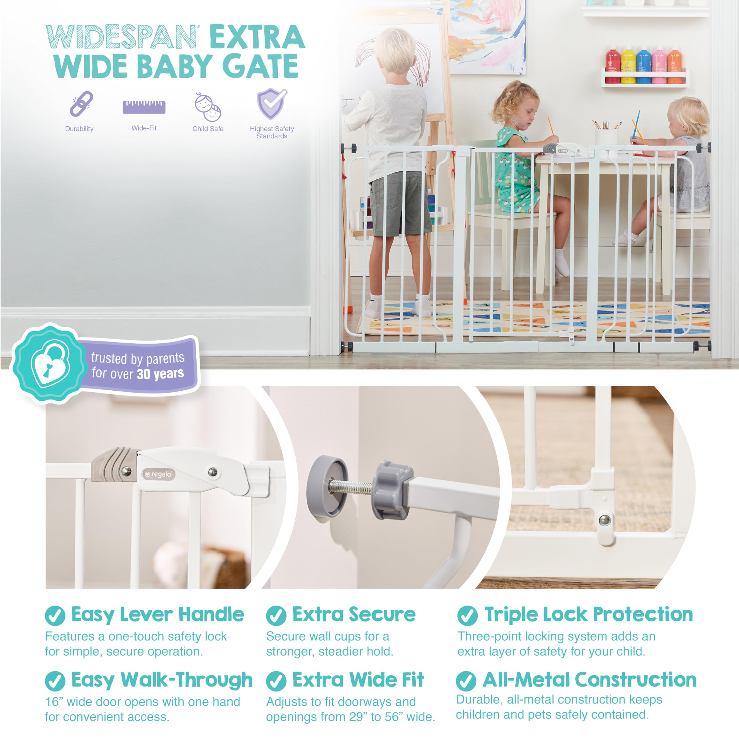Regalo Supporto a pressione per cancelletto di sicurezza ad ampia portata con 3 kit di estensione inclusi (148 cm)