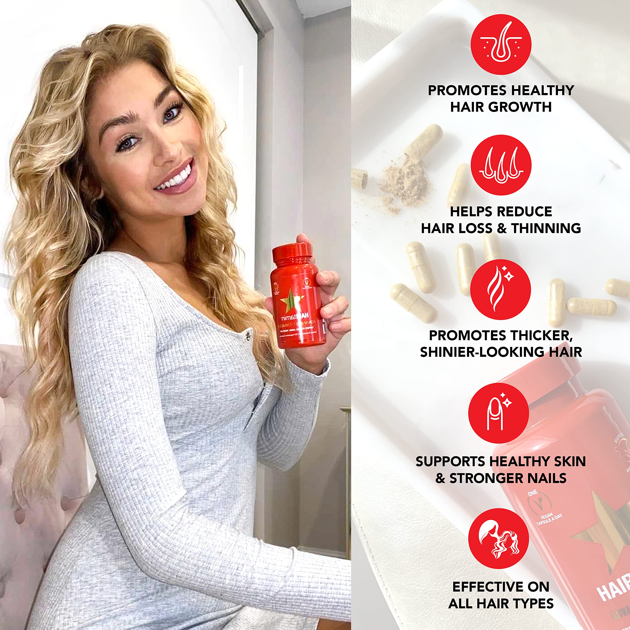 Buy HAIRtamin Vegan Hair Vitamins for Faster Hair Growth, 30 capsules