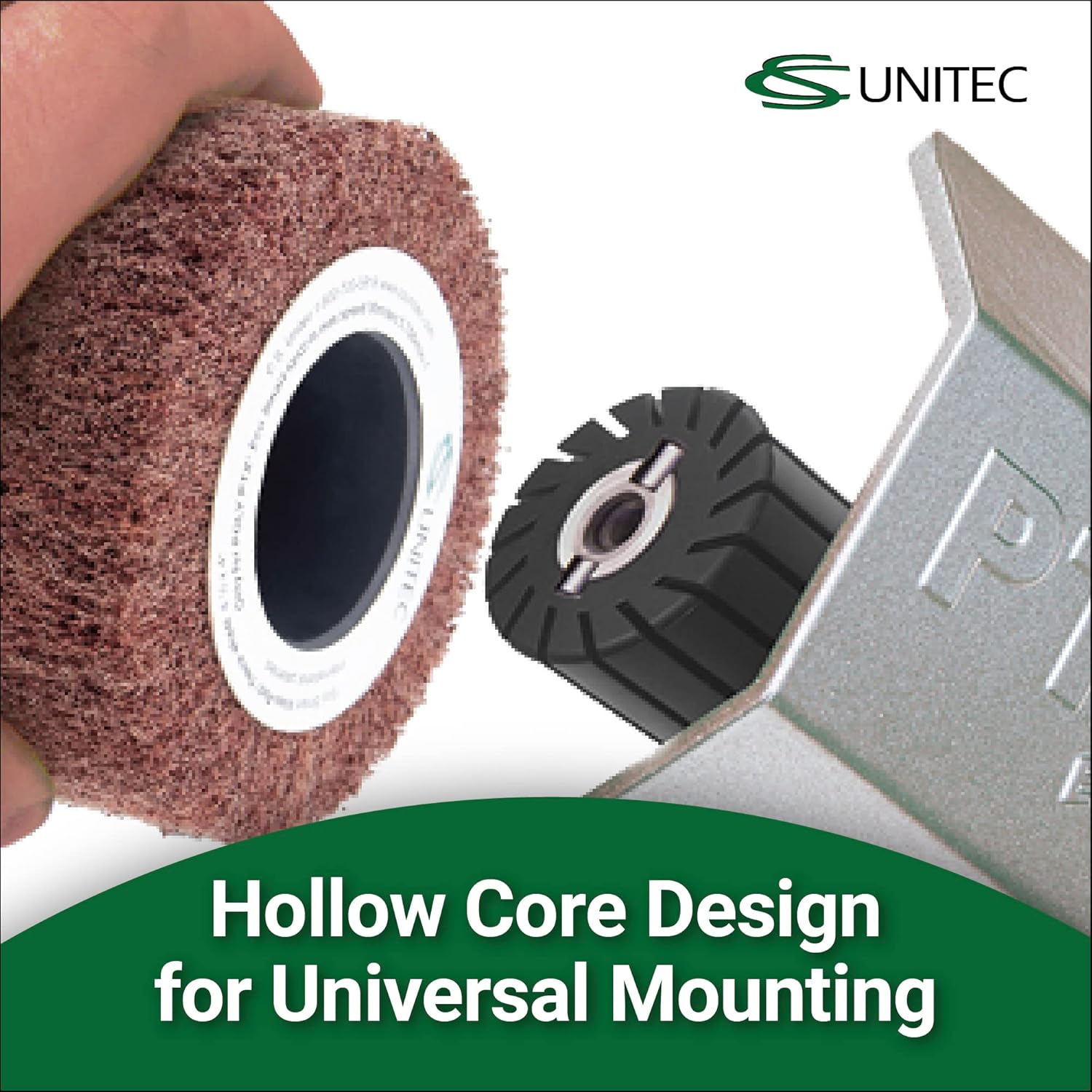 C.S. Unitec PTX Fleece Nonwoven Wheel | 180 Grit Metal & Wood Grinder Polisher Tool Wheel Attachment| 4" Diameter x 4-1/8" Wide (47413)
