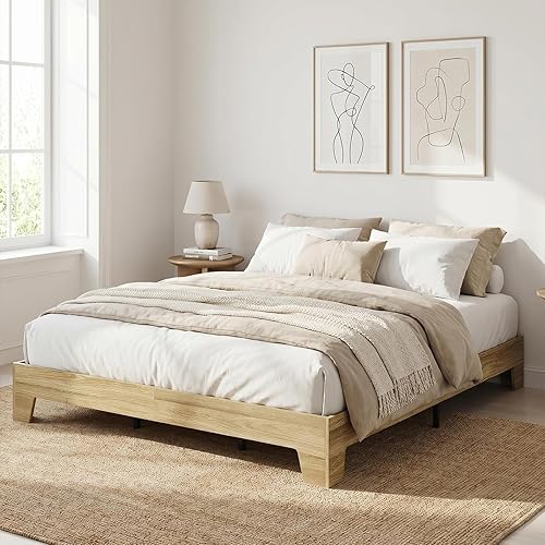 GarveeHome Full Size Platform Bed Frame, Minimalist Wood Bed Frame No Headboard Needed, Sturdy Low Profile Bed with Natural Wood Grain, Noise-Free & Easy Assembly