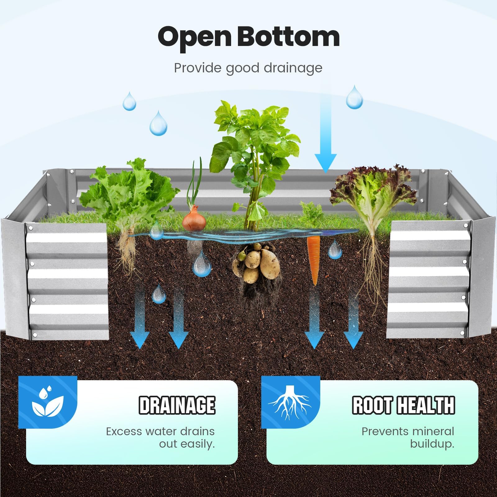 Quictent Jardinière surélevée galvanisée de 1,8 x 0,9 x 0,3 m avec Housse en métal, avec 2 Grandes fenêtres, Mini Serre, 20 étiquettes T, 1 Paire de Gants Inclus pour la Culture de légumes en Plein
