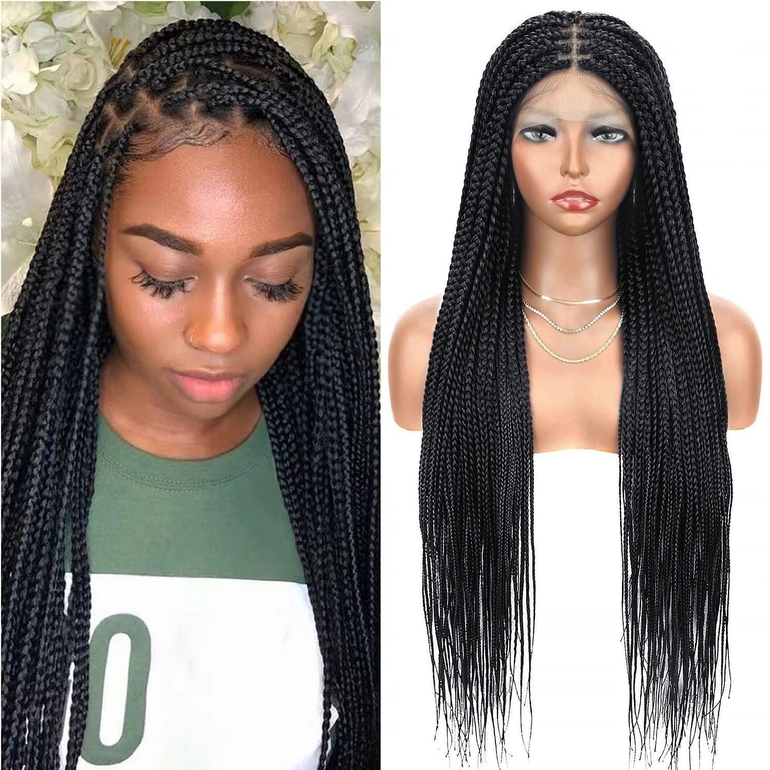 Amazon.co.jp: ハンドメイド編み込みウィッグ、人毛 36 インチ、フル