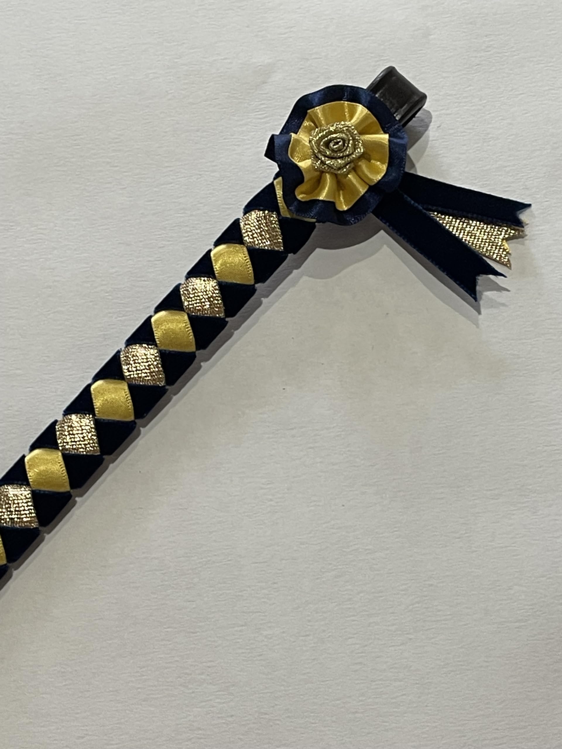 IV Horse Velvet and Satin Browbands with Mini Rosettes sizes small pony to extra full (Navy Gold Lurex Gold, Pony)