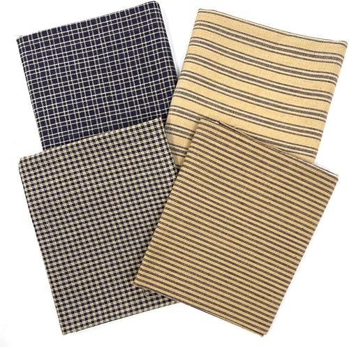 Juego de 4 cuartos gruesos, paquete de algodón hecho en casa a cuadros color azul marino JCS