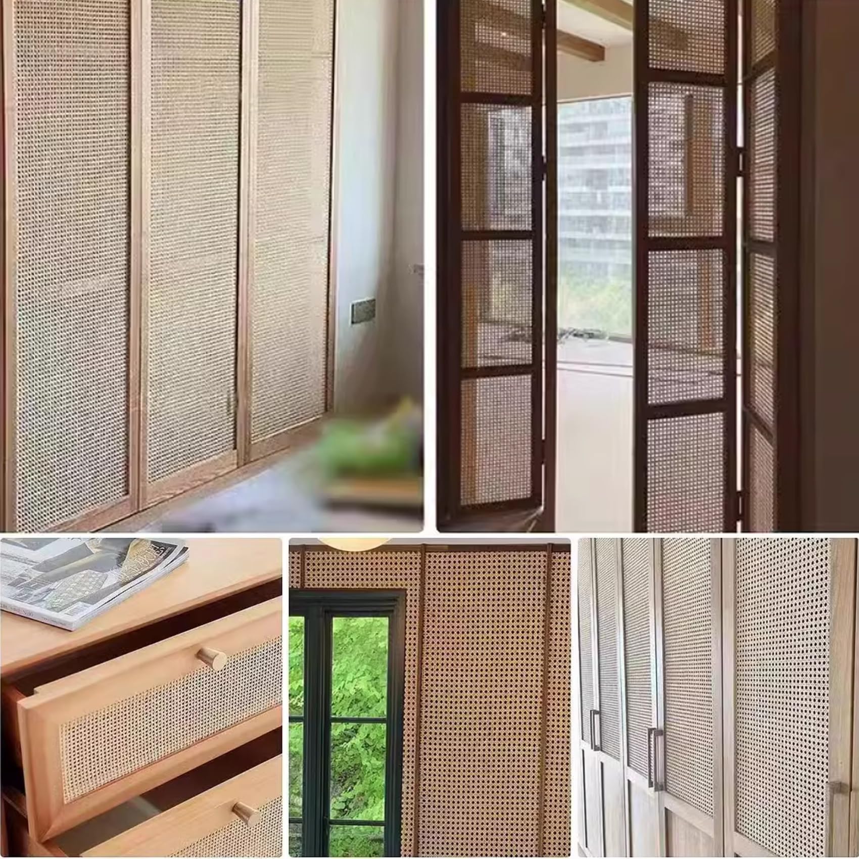 Rouleau de Cannage Rotin Naturel pour Meubles Chaise, 100cm de Large | Sangle de Canne, pré-tissée Tissu Toile à Ouverte pour Armoire Plafond(40x200cm)