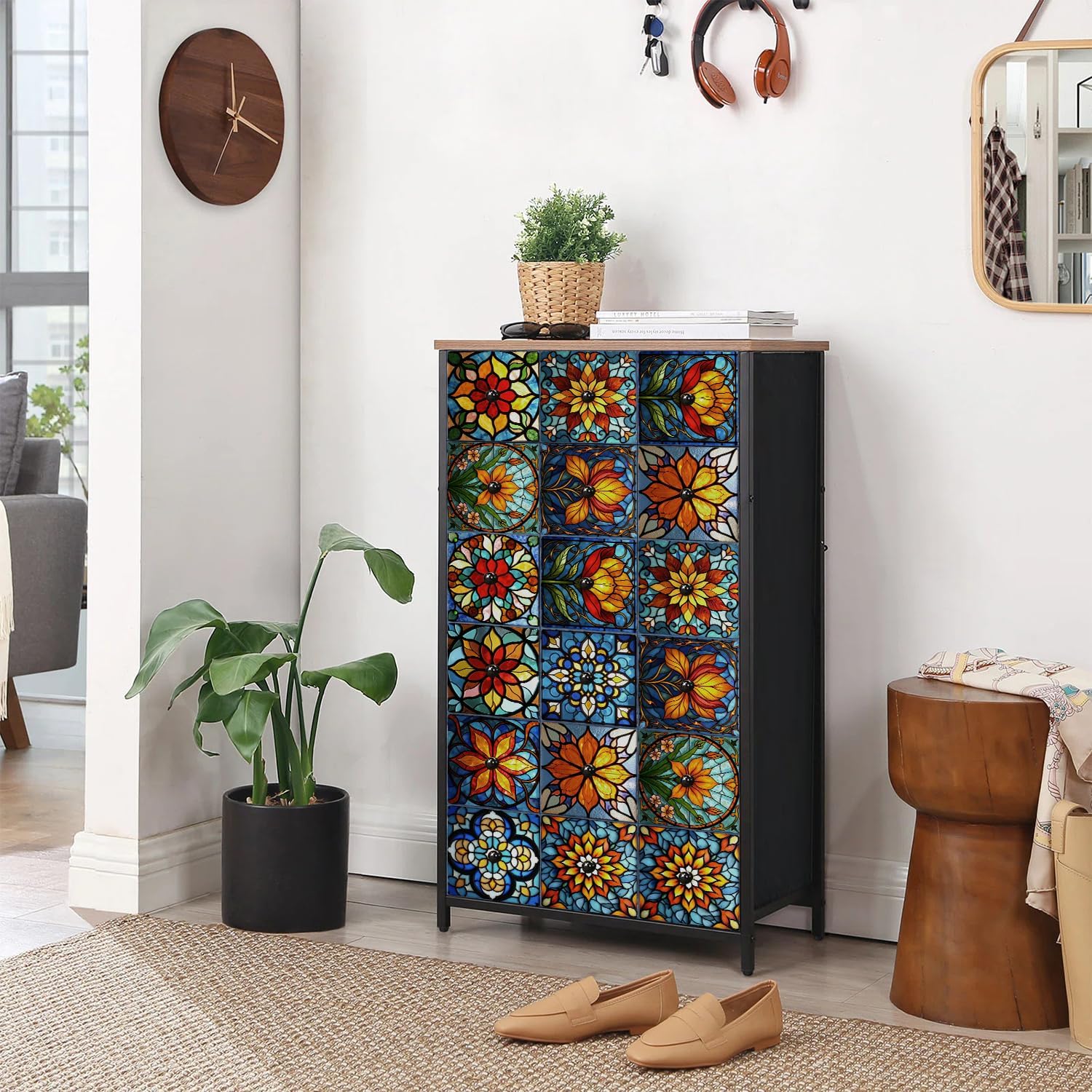 Decorative Backsplash Tile Stickers for Kitchen Bathroom Furniture RV Vanity Decor,Thickened backsplash Wall Tiles Peel and Stick with Stained Glass Pattern (Art Deco)
