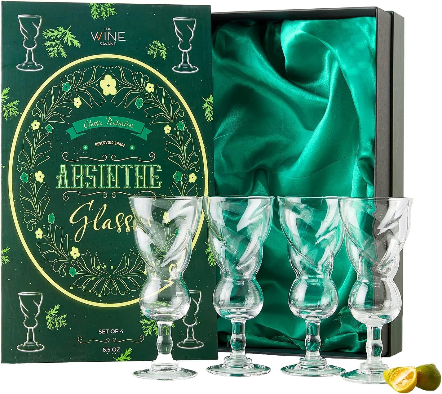 Vintage Crystal Absinthe Glasses Set | 7 oz by The Wine Savant - Stemmed Classic with Swiss Bubble Reservoir, Ideal for Tasting, Nosing & Sipping Absinthe, Sambuca, Raki, Pastis, Ouzo, Green Fairy