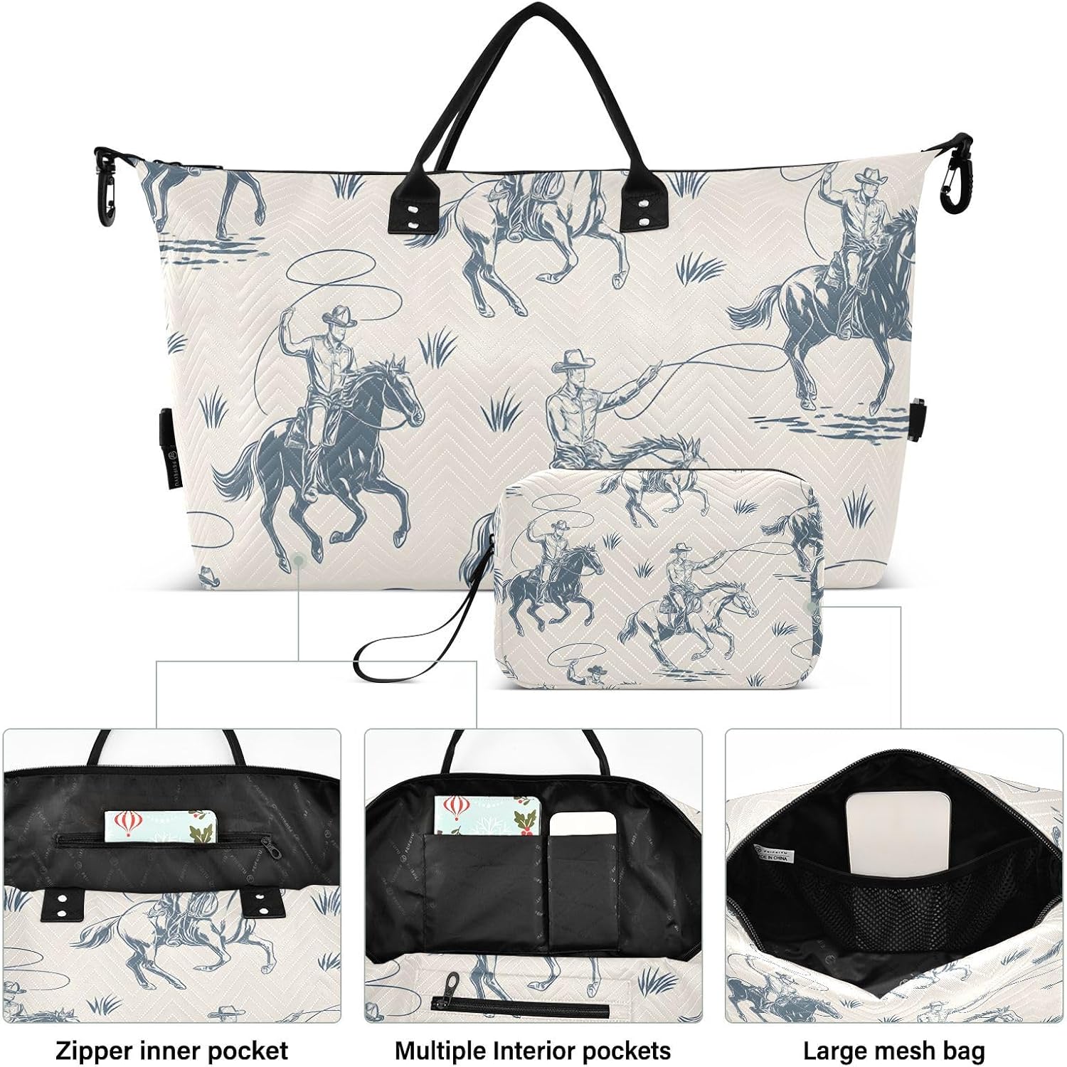 CEBUGI Man Cowboy Quilted Duffle Bag for Women Large Carry On Travel Weekend Bag Hospital Bags for Labor and Delivery