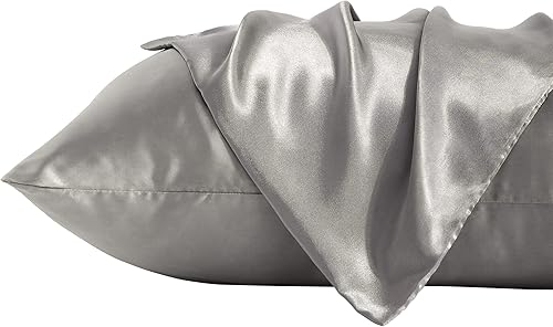 Vista 43 de BEDSUM Paquete de 2 fundas de almohada de satén de seda King para cabello y piel, suaves y lujosas, fundas de almohada con cierre de sobre, 20 x 36