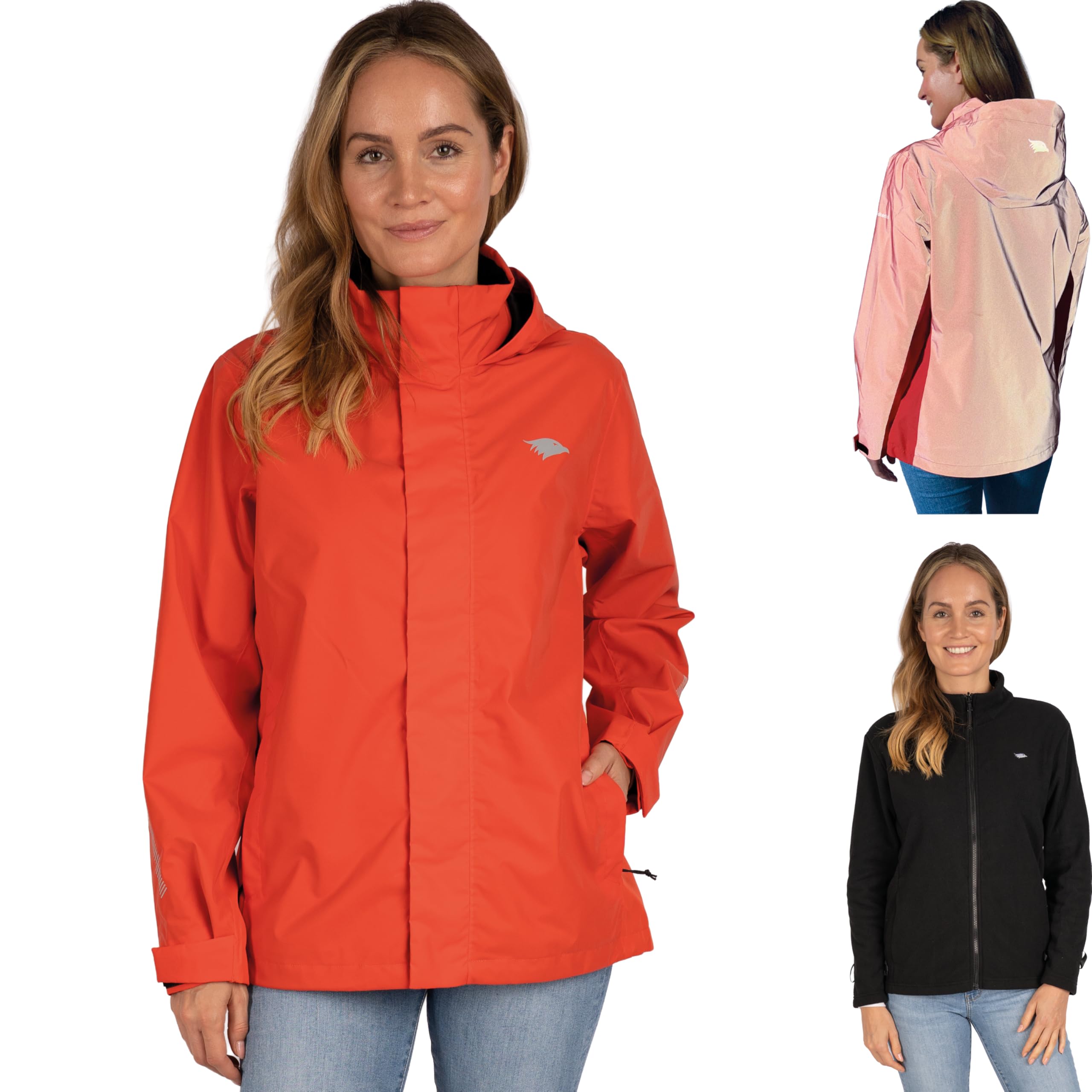 Valkental – Chaqueta para mujer 3 en 1 reflectante e impermeable [forro polar desmontable y capucha plegable] – adecuada como chaqueta de invierno, chaqueta impermeable y chaqueta de ciclismo