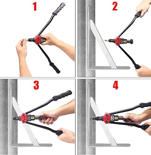 Miniatura 5 de Herramienta de tuerca remachadora de mano de 16 pulgadas, kit profesional de ajuste de tuercas remachables con 13 mandriles (M3 M4 M5 M6 M8 M10 M12