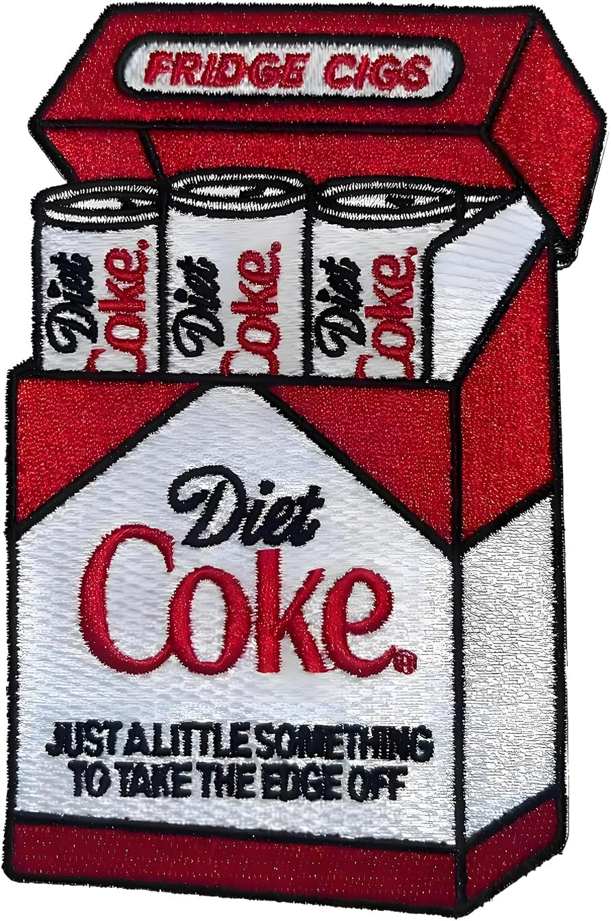 Diet Drink Fridge Cigs Embroidered Iron-On Patch, Novelty Soda Can Design, 3.1 x 4.7 in