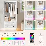 FEONASE 2 Door & 2 Drawer Wardrobe with LED Light,White Wardrobes for Bedroom,175H x 75W x 48D cm - 6