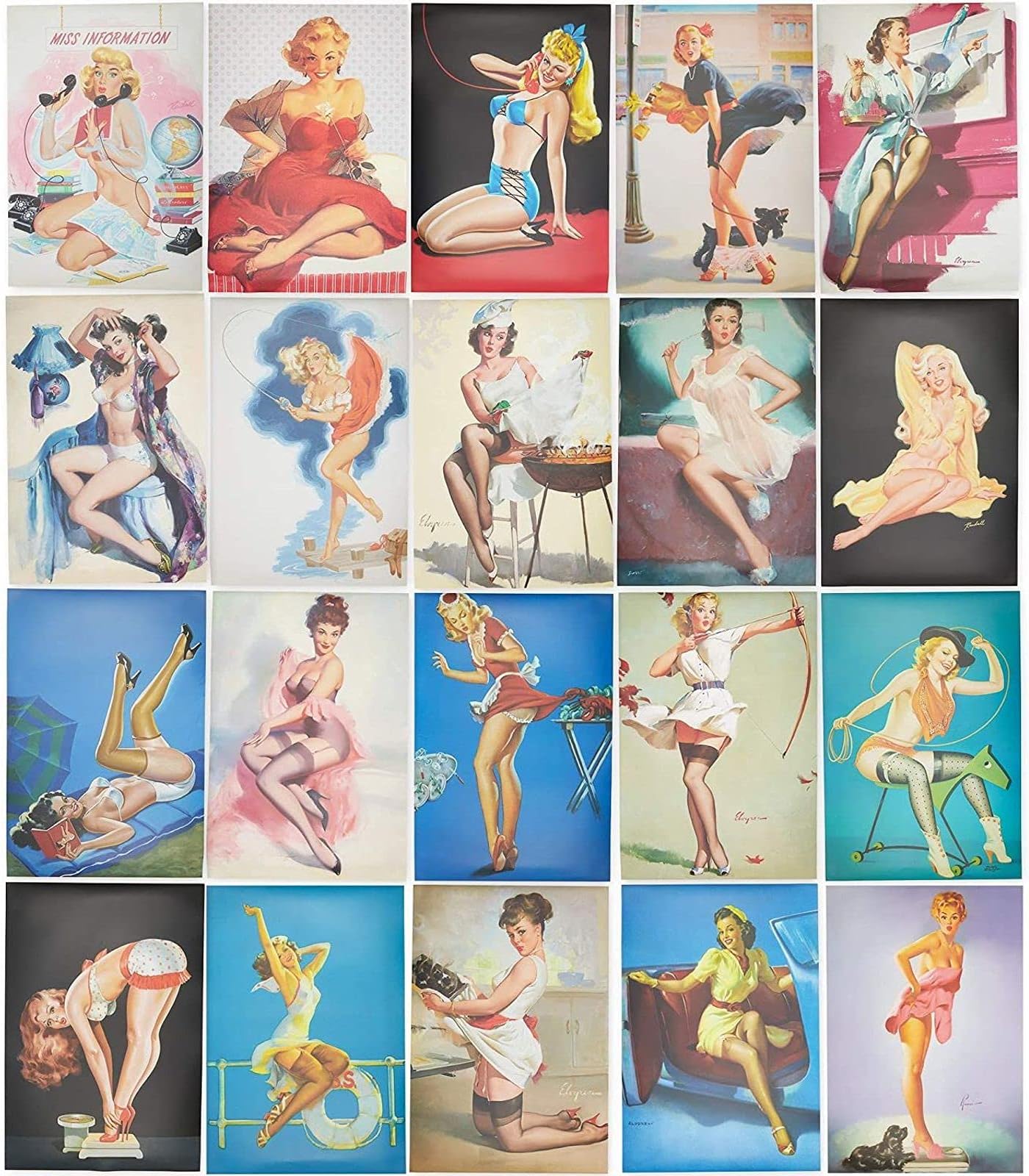 The Gifted Stationery Wall Art Pin-Up Girl Posters - 13 x 19 in, 20-Pack, Multicolor, Retro - Vintage Decor Prints & Poster Pack Home & Office