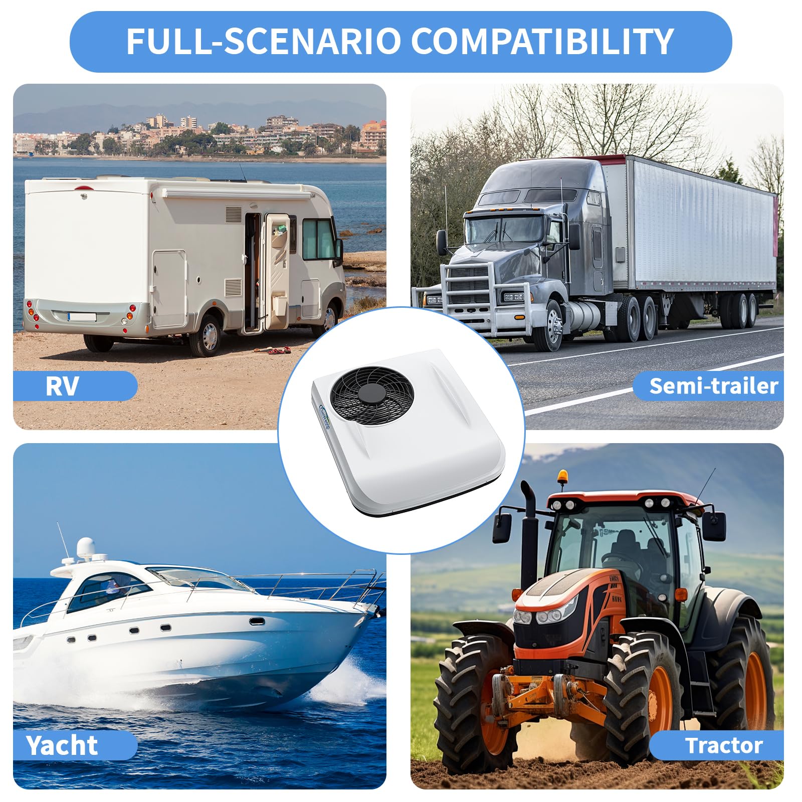 K202 Aire Acondicionado 12V para Caravana y Coche, Climatizador de Techo Solo Frío 10000 BTU, Compresor Inverter Scroll, Sistema Precargado R134a