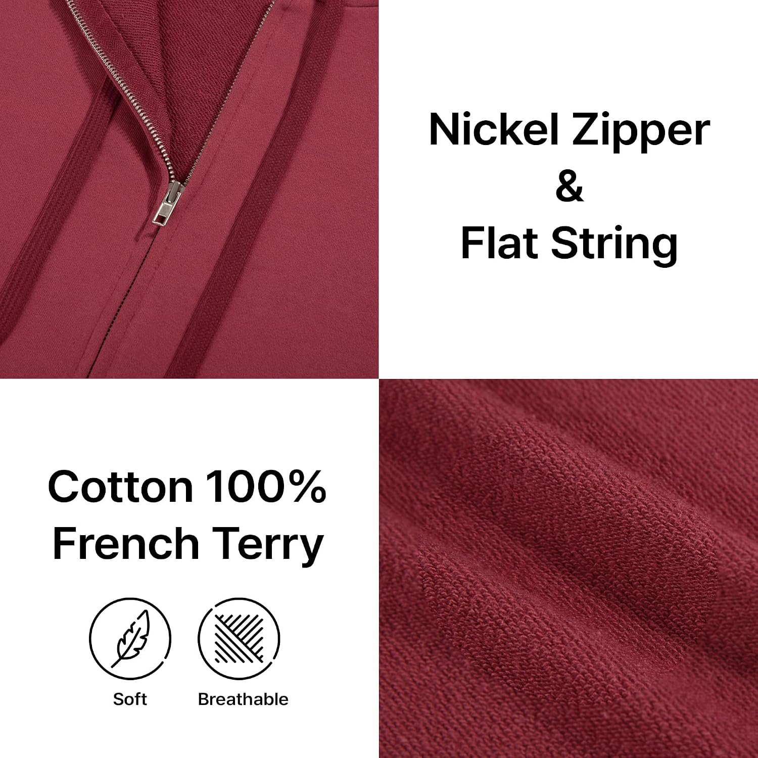 GIVON Women's Slim Fit Zip Up Hoodie Soft Cotton Frech Terry Fabric Cute Casual Plain Hooded Jacket with Nickel Zipper
