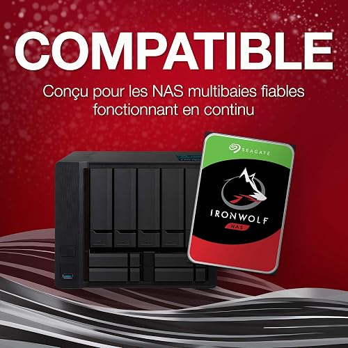 Seagate IronWolf 4 To, Disque dur interne NAS HDD, CMR 3,5" SATA 6 Gbit/s 5 900 tr/min, 64 Mo de mémoire cache, pour NAS RAID, services Rescue valables 3 ans (ST4000VN008) - 3