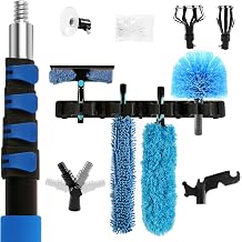 Duster with Extension Pole 20 FT Reach, Light Bulb Changer for High Ceilings & 3-12FT Extension Pole Duster Cleaning Kit, Fan Duster/Cobweb Duster/Window Washing Kit for High Window, Interior Roof