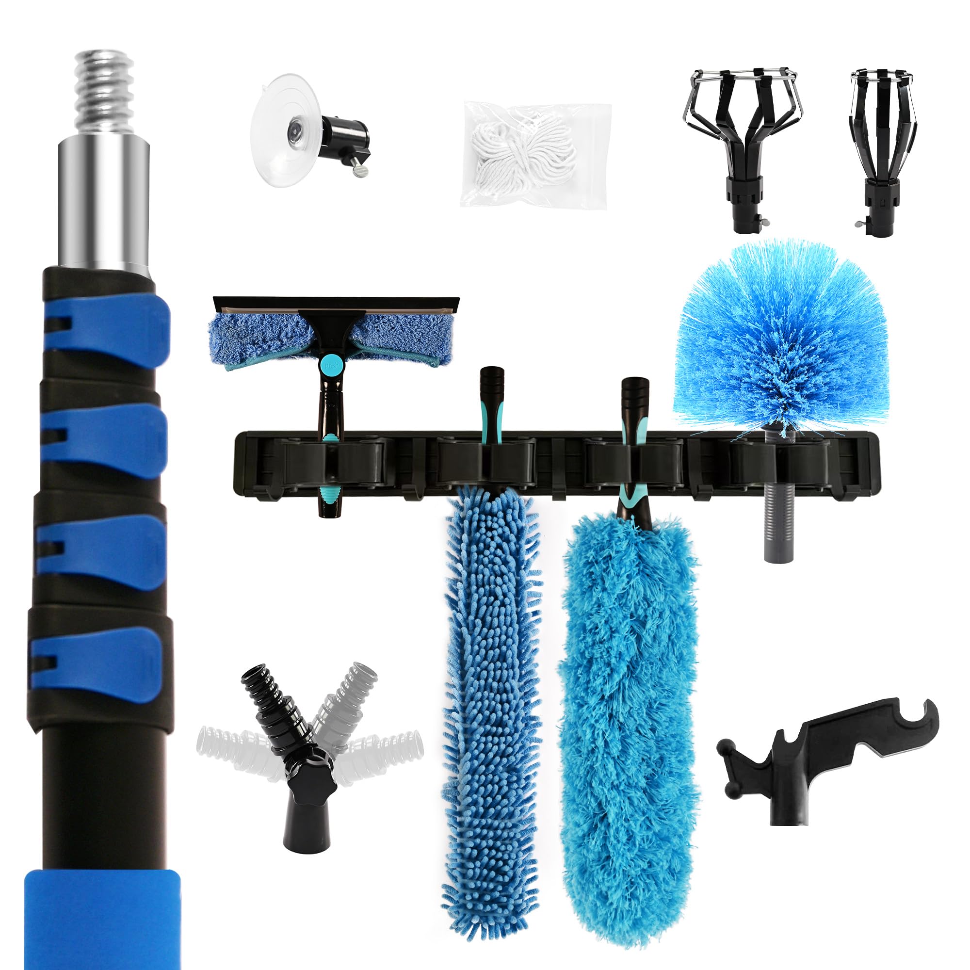 Plumero con poste de extensión (alcance de 20 pies), cambiador de bombillas para techos altos y kit de limpieza de plumero de poste de extensión de 3 a 12 pies, kit de limpieza de ventilador/plumero