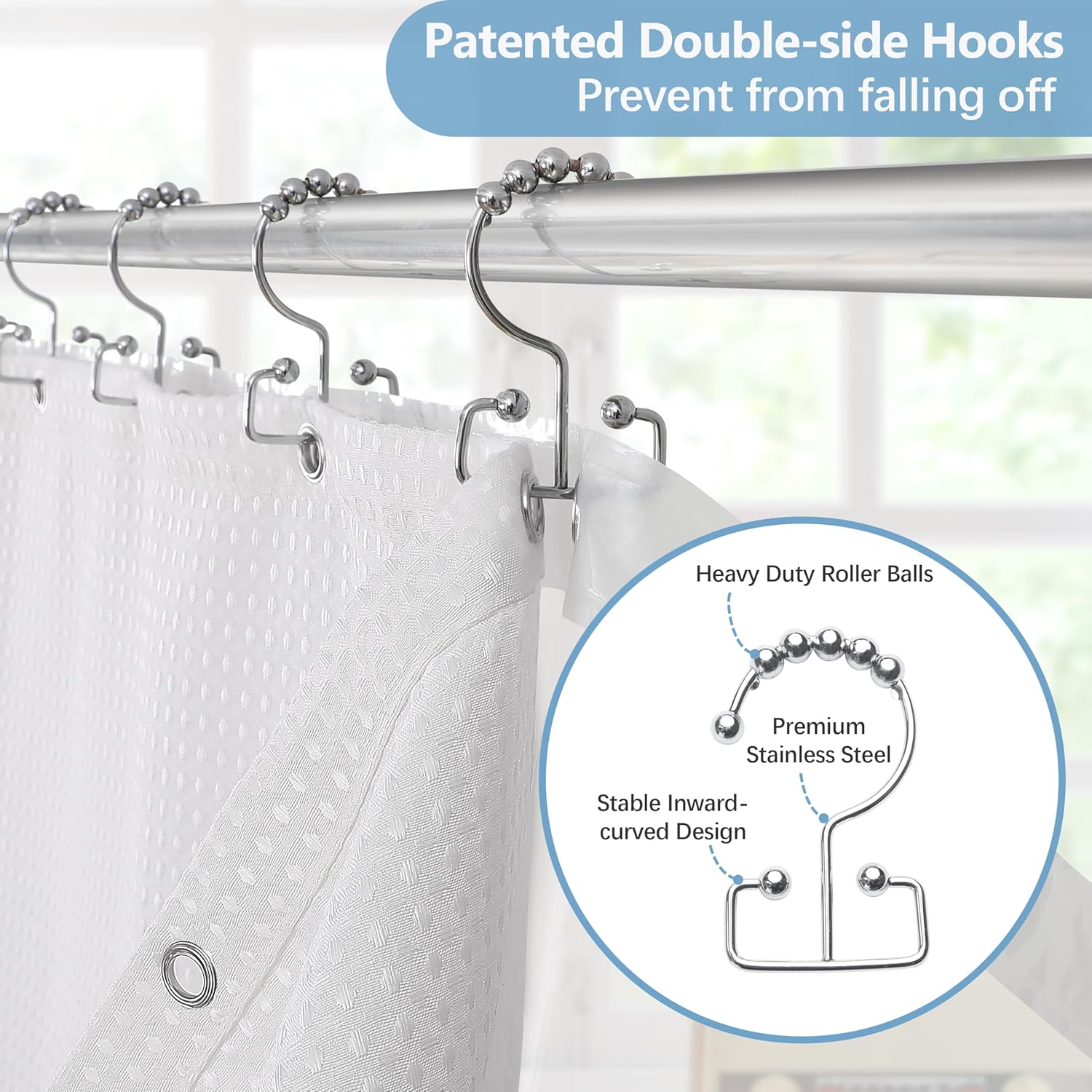 VANZAVANZU All-in-One Shower Curtain Set for Bathroom Enhanced 3D Waffle Fabric Shower Curtain with PEVA Waterproof Liner & 12 Upgraded Anti-Fall Hooks Heavy Duty Bath Tub Curtain 72"x72" (White)