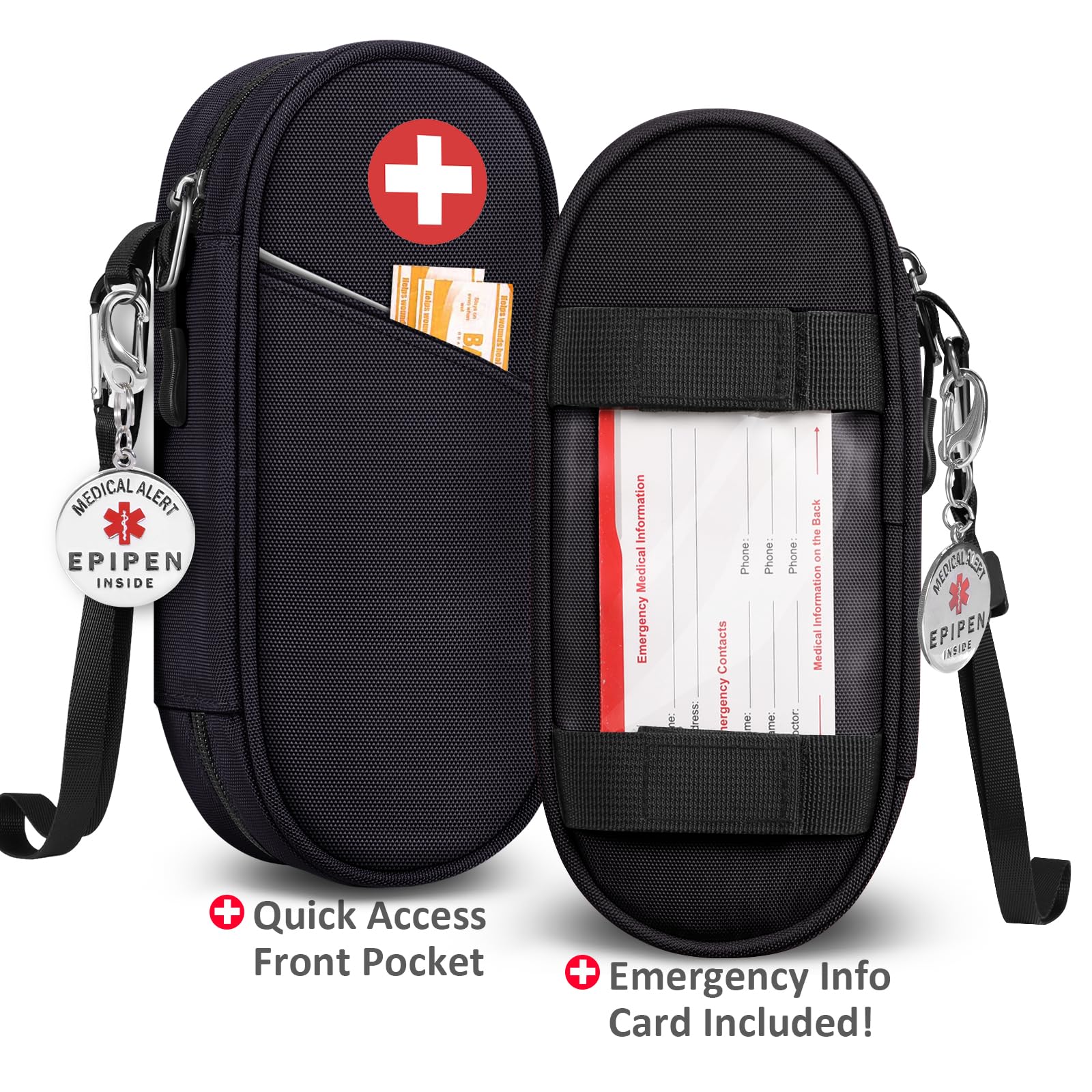 SITHON Sac à Médicaments avec EPIPEN Inside Étiquette d'alerte, Vide Trousse à Pharmacie Organisateur de médicaments Isotherme Portable pour 2 EpiPen pour Voyage l'extérieur (Noir)