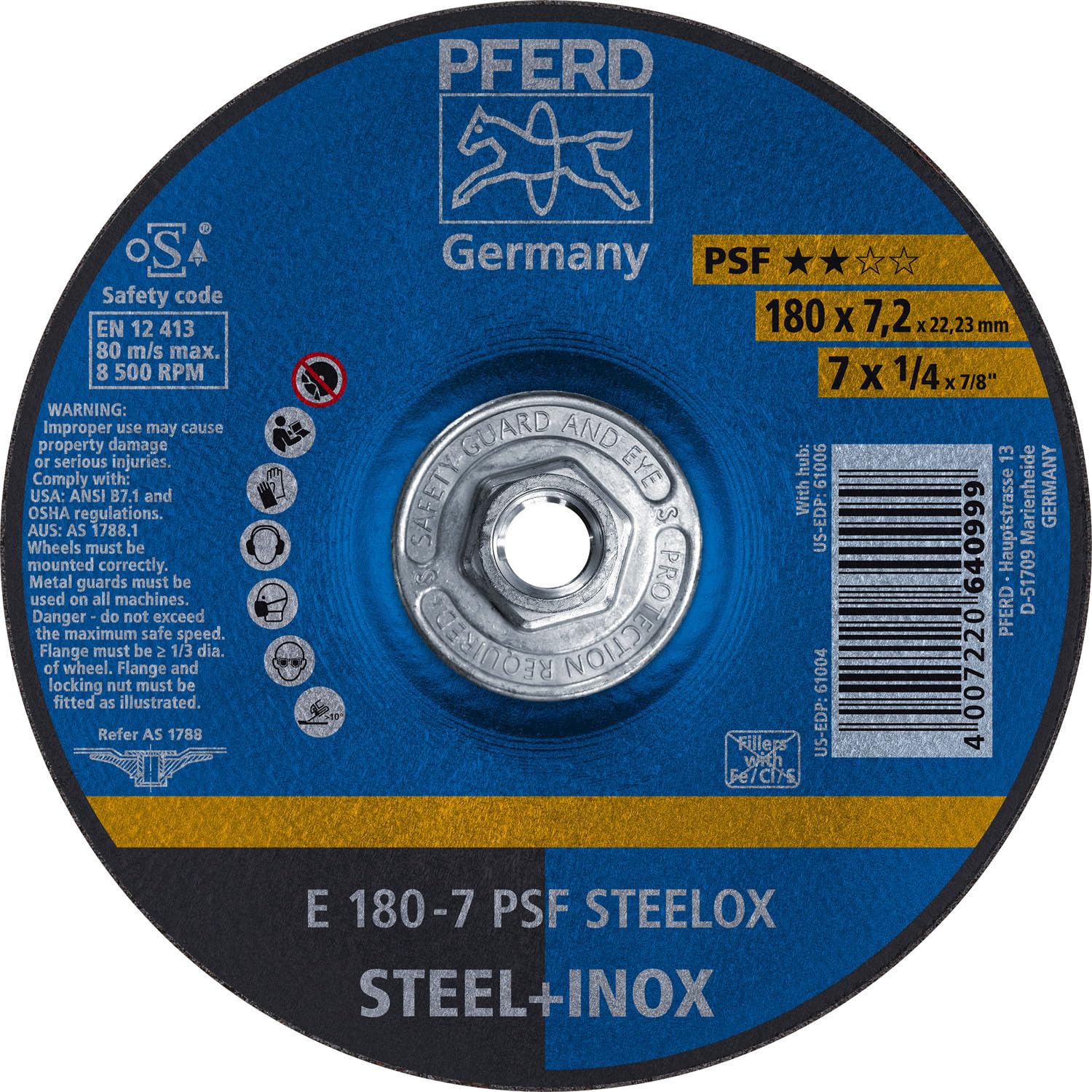 Weiler 58129 6 X 1/4 X 7/8 AH INOX24R Tiger® INOX Type 27 High Performance Grinding Wheel - View #7