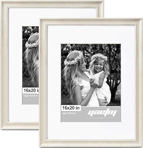 Miniatura 9 de Yaetm Portarretratos dorado de 16 x 20 pulgadas con paspartú de 11 x 14 pulgadas, juego de 4 unidades, molduras de 1.4 pulgadas de ancho y marco