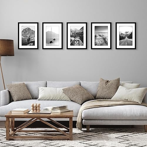 Vista 740 de Americanflat Portarretratos de 5 x 6 pulgadas con plexiglás pulido, juego de 5 portarretratos de 2 x 3 pulgadas con paspartú o para fotos de 5 x 6