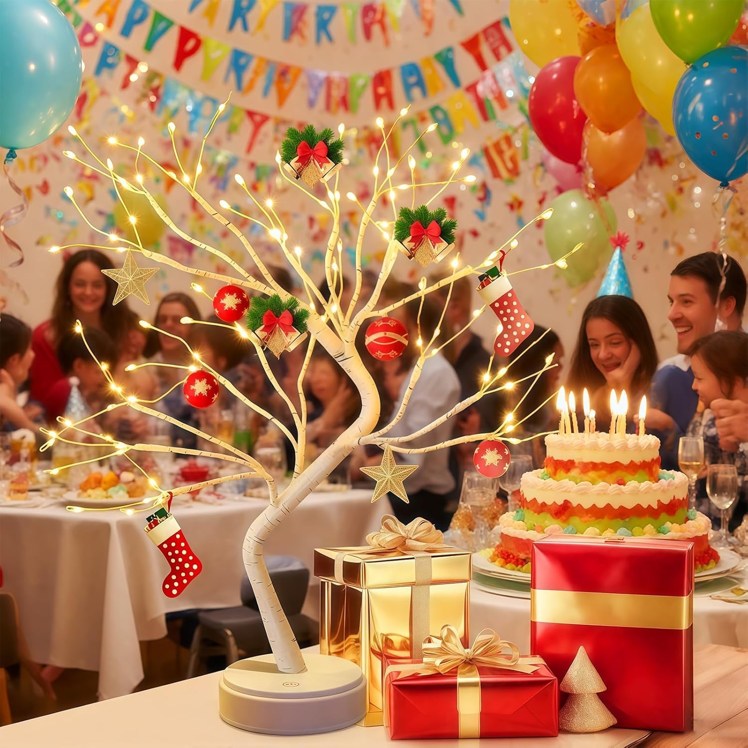 Arbre Lumineux LED, 108 LED Lumière d'arbre Intérieur, 8 Modes Variable, Lampe Arbre Lumineux Branches Réglables, pour la Décoration de Fête de Mariage, Alimentation par USB/Batterie
