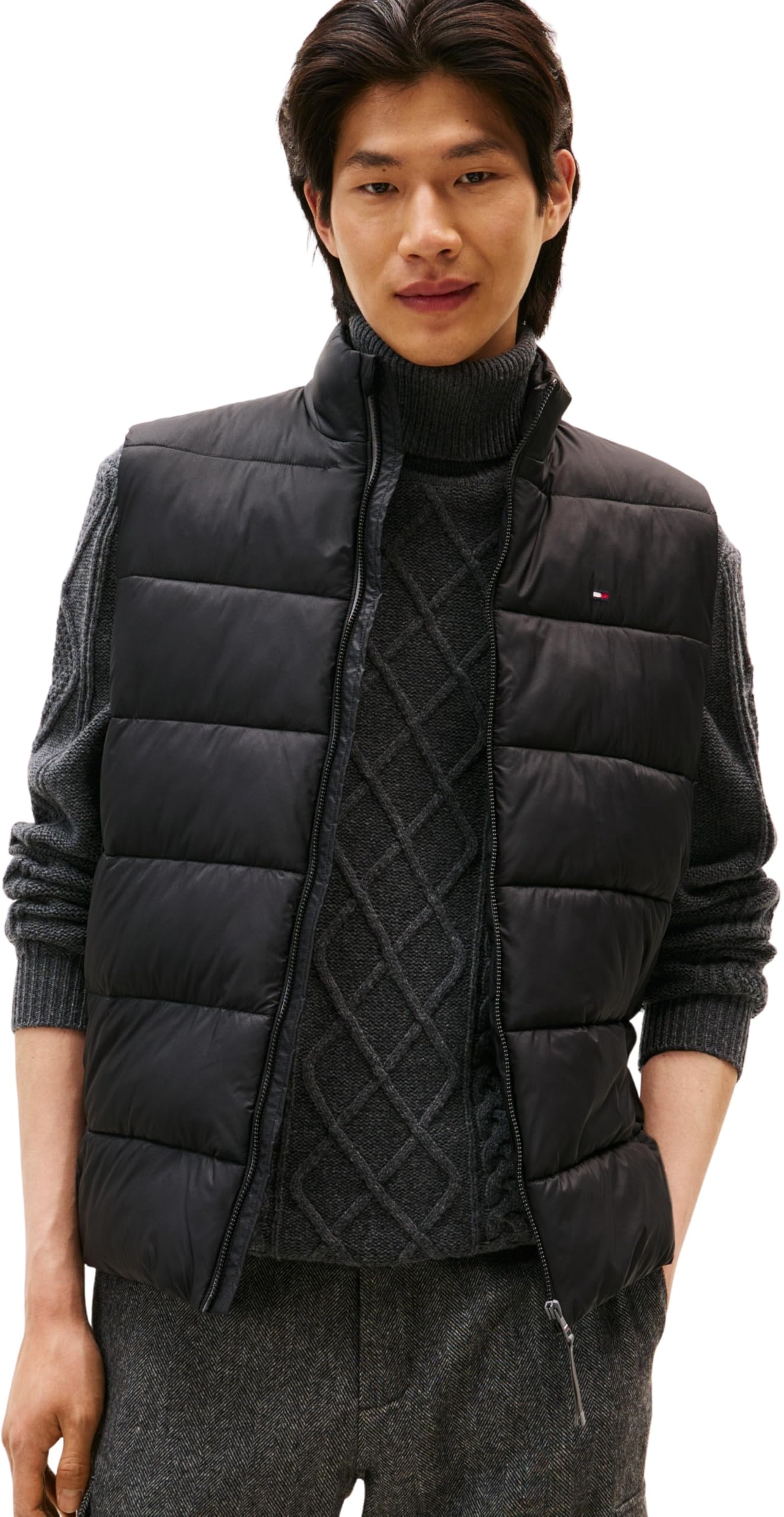 Tommy Hilfiger Men’s Mid Weight Gilet with Stand Collar, Black (Black), XXXL