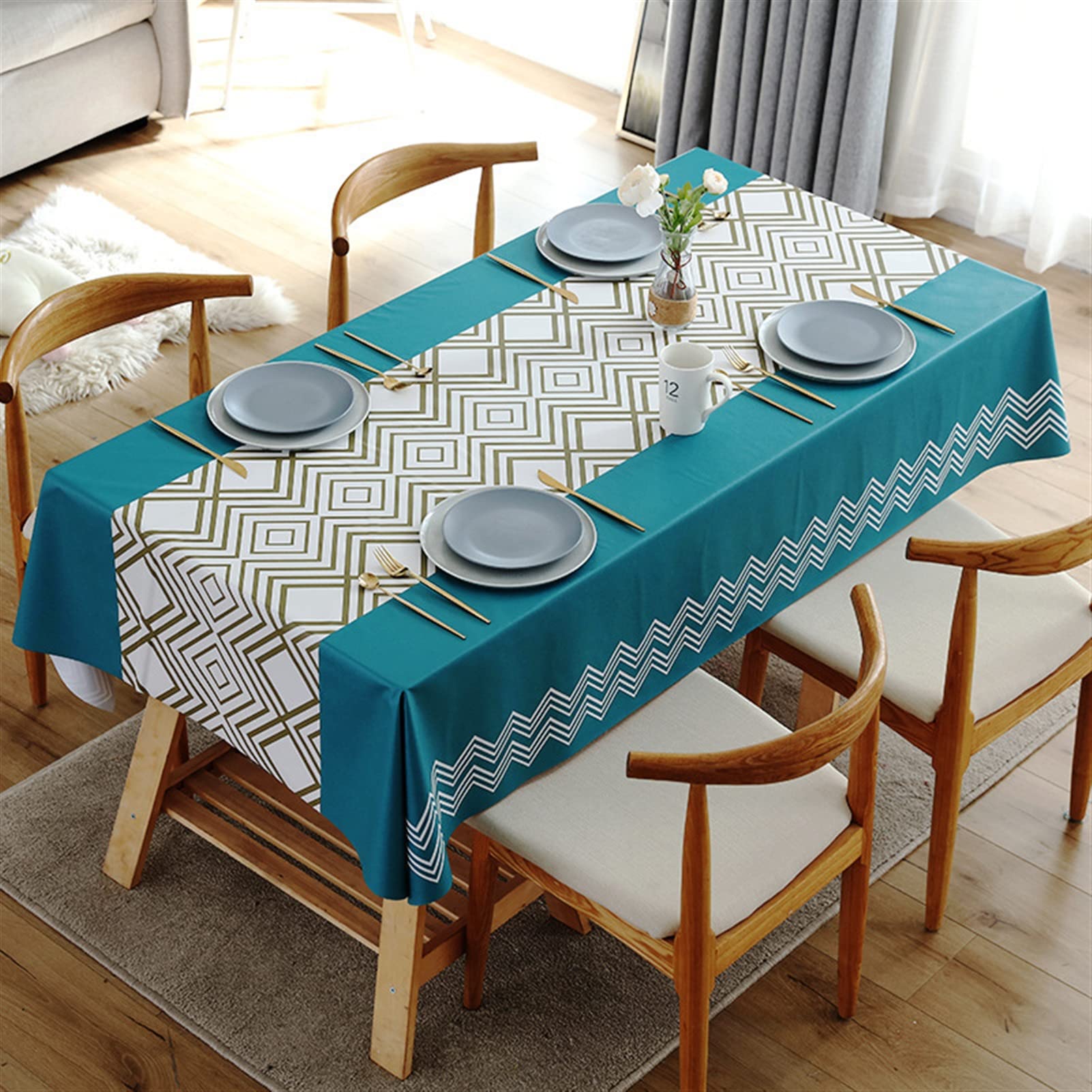 Nappe imperméable en PVC avec chemin de table imprimé, nappe lavable pour intérieur et extérieur, terrasse, cuisine et salle à manger, 137,2 x 215,9 cm, style 8