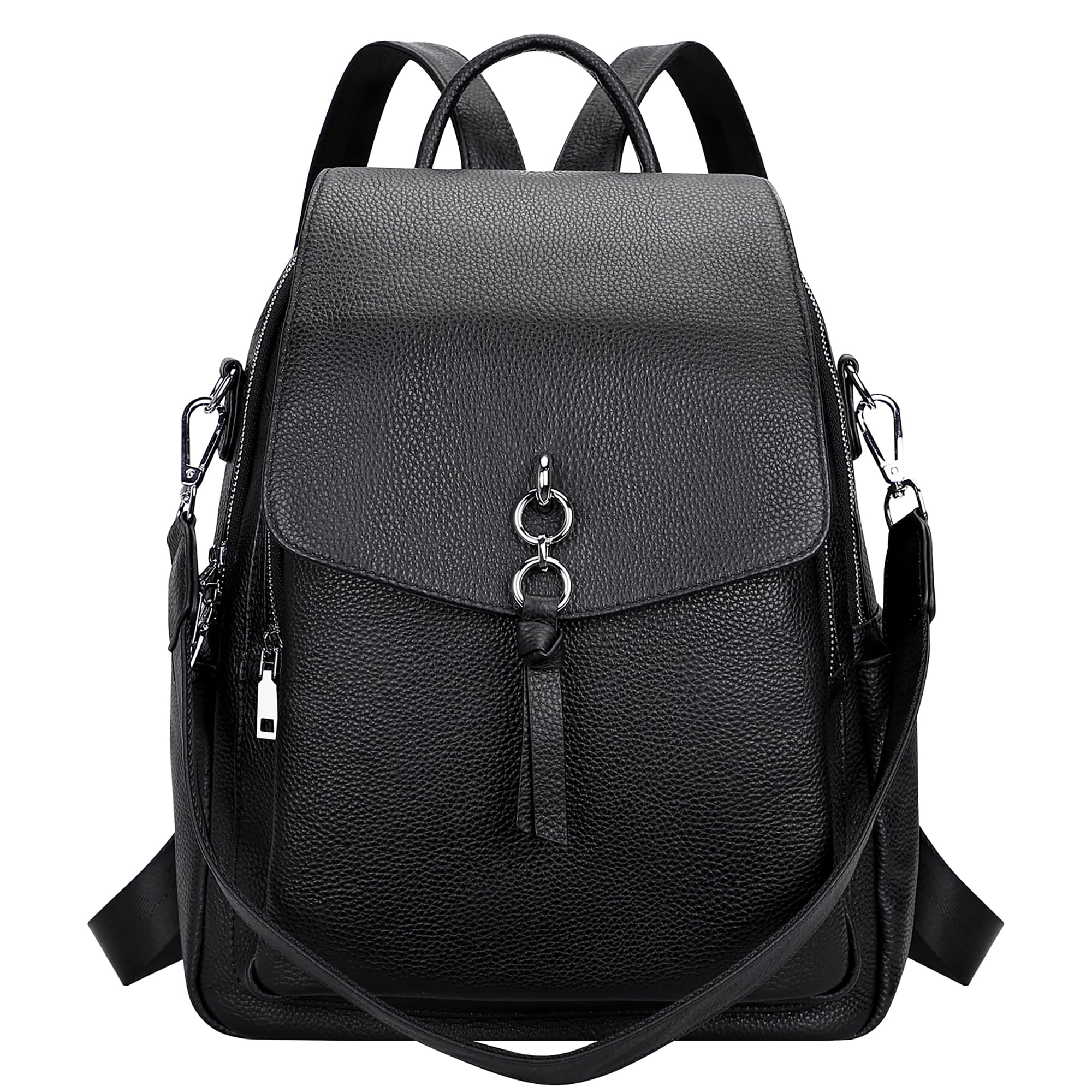 ALTOSY Women Leather Backpack Purse Fashion Convertible Ladies Shoulder Bag with Flap (S96 Classic Black)