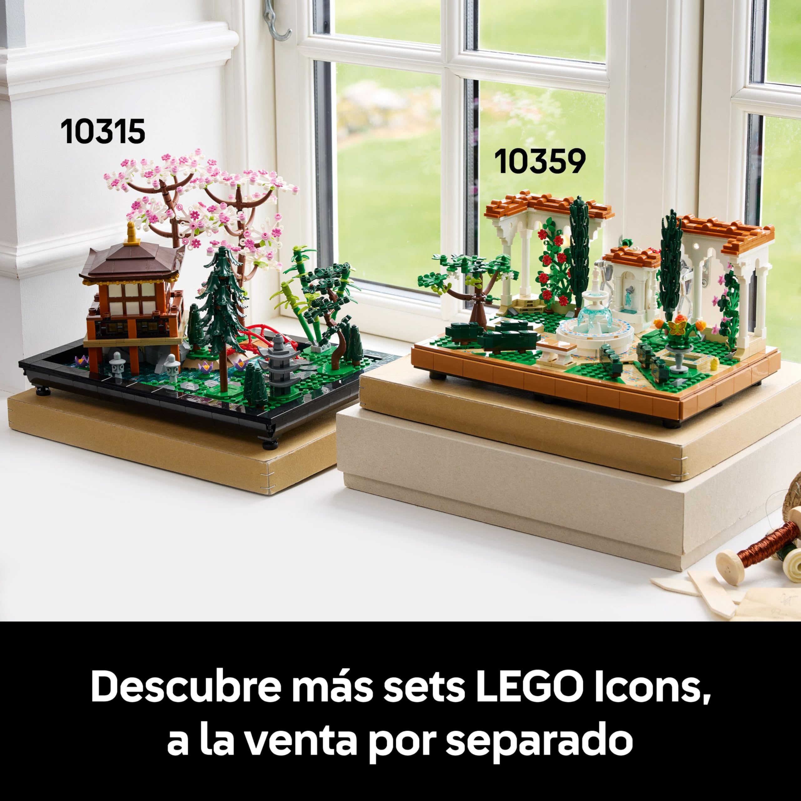 LEGO Icons Jardín con Fuente Maqueta para Adultos con Plantas y Flores Artificiales: Caléndula, Buganvilla, Geranio, Decoración para el Hogar, Figura de Pájaro, Regalo para Mujeres y Hombres 10359