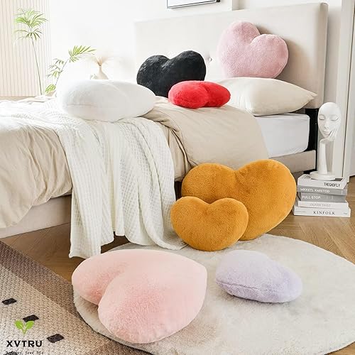 Miniatura 6 de XVTRU Almohada de corazón, suave almohada rosa en forma de corazón, bonita almohada decorativa de piel de conejo sintética, cojín de felpa de